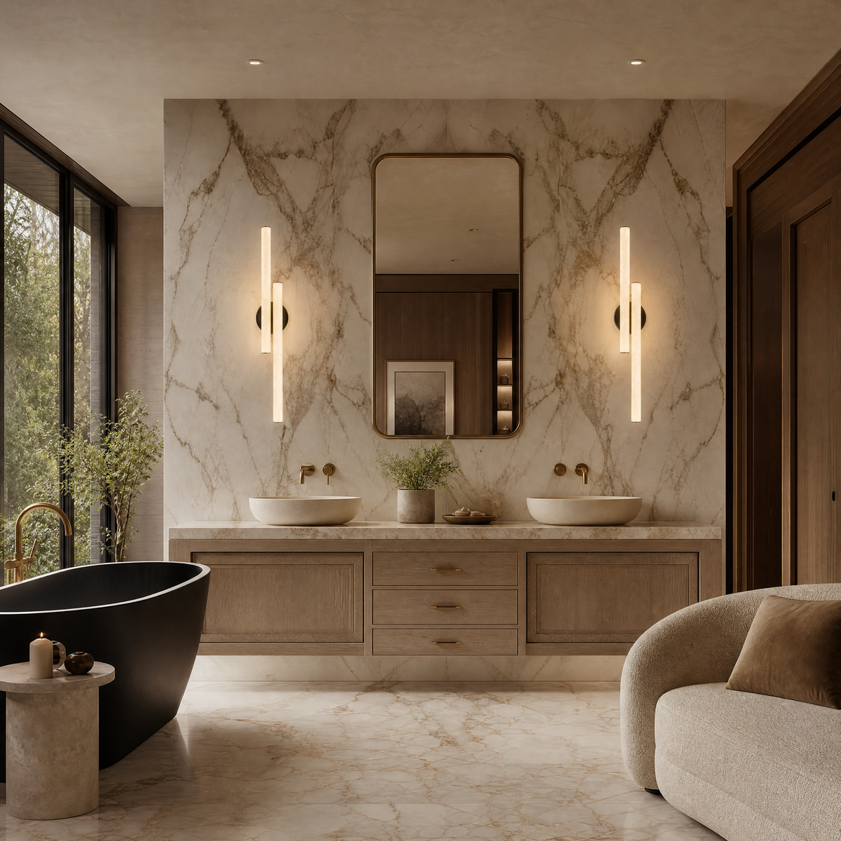 Linear Rod Crossed Alabaster Tubes Wall Sconce