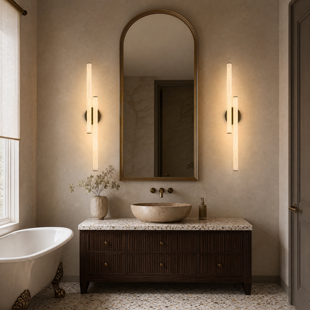 Linear Rod Crossed Alabaster Tubes Wall Sconce