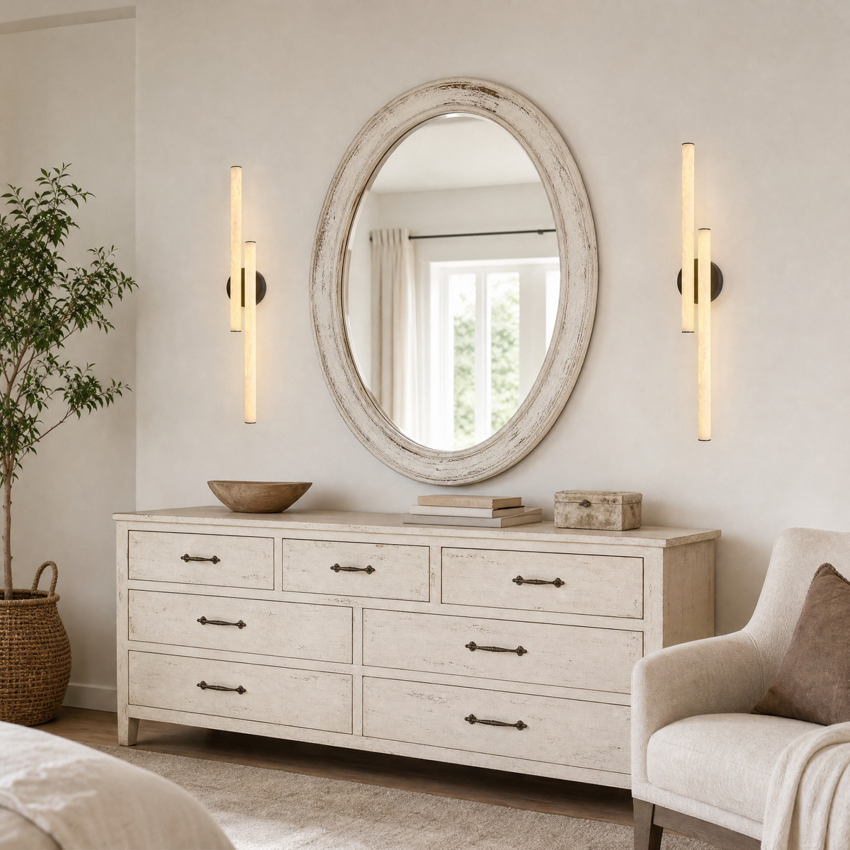 Linear Rod Crossed Alabaster Tubes Wall Sconce