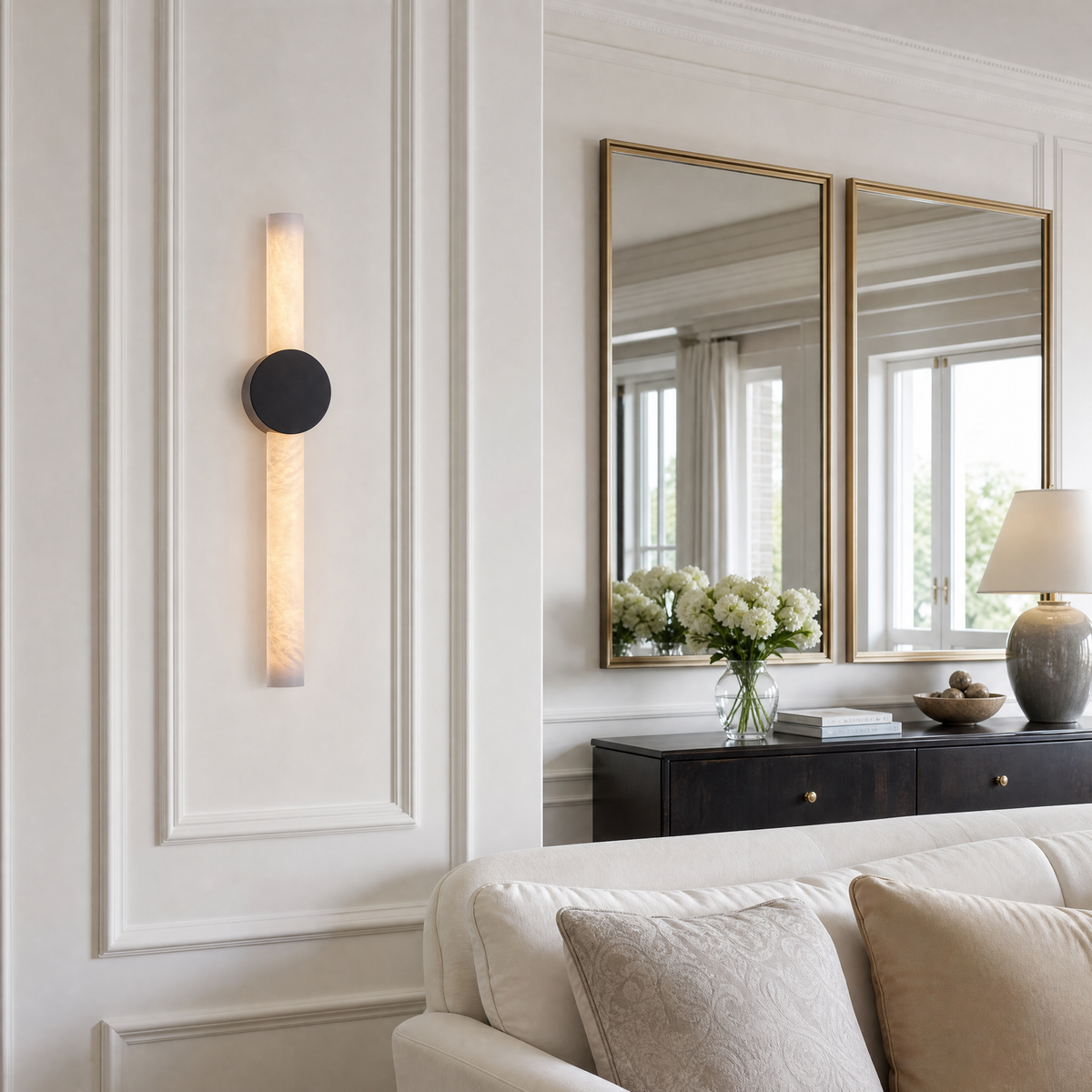 Linear Rod Double Ended Alabaster Wall Sconce