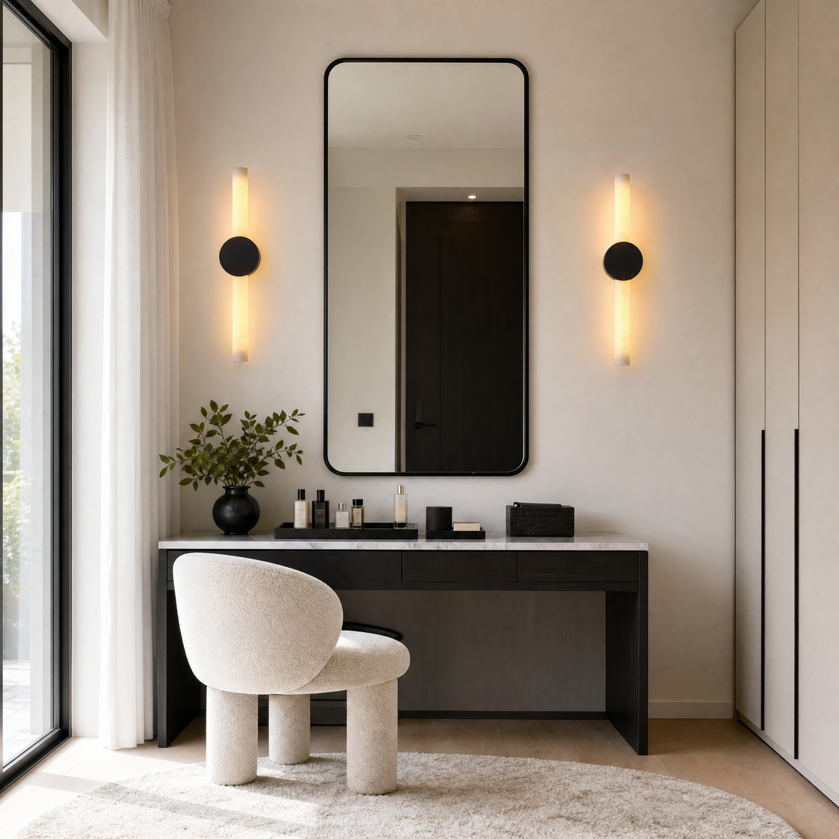 Linear Rod Double Ended Alabaster Wall Sconce