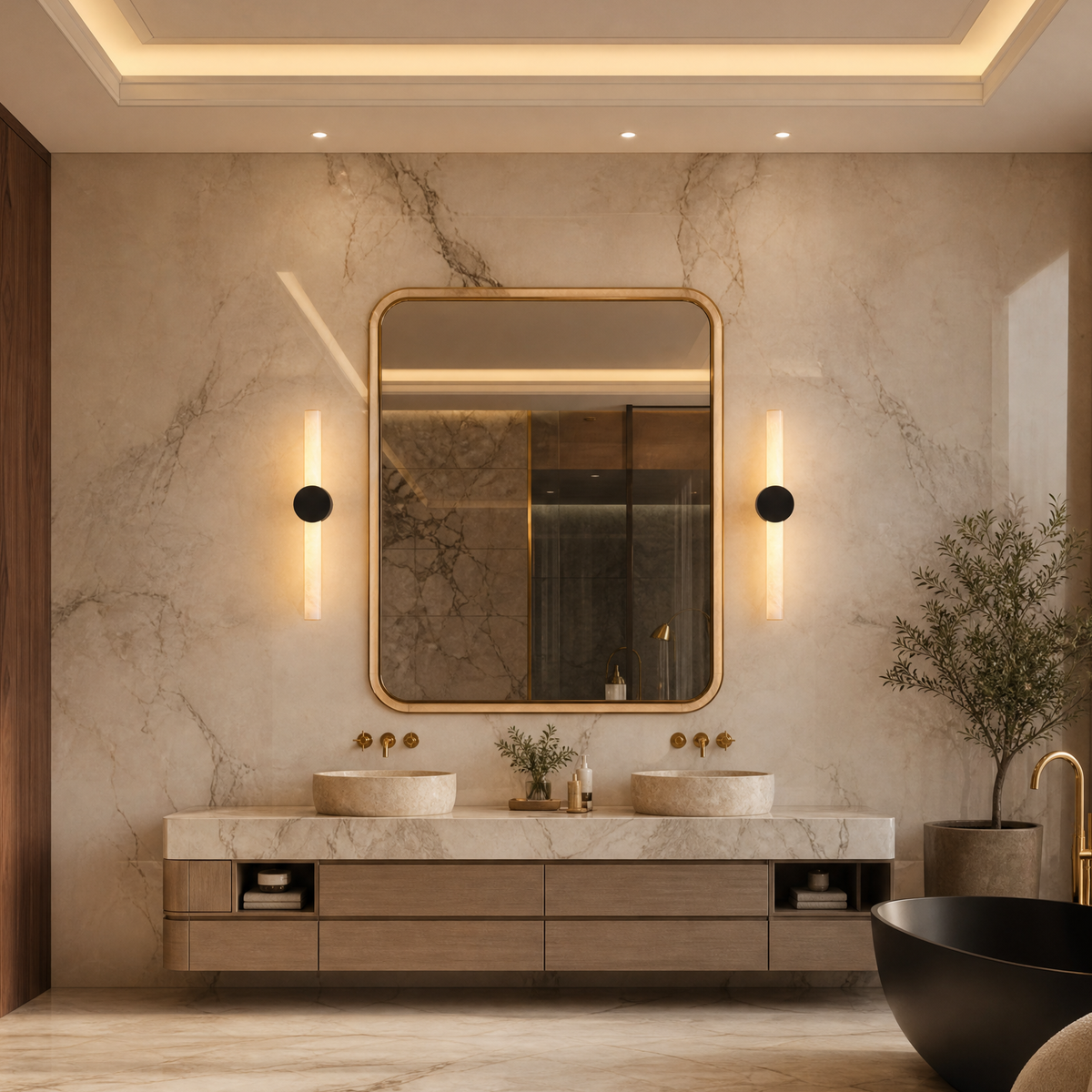 Linear Rod Double Ended Alabaster Wall Sconce