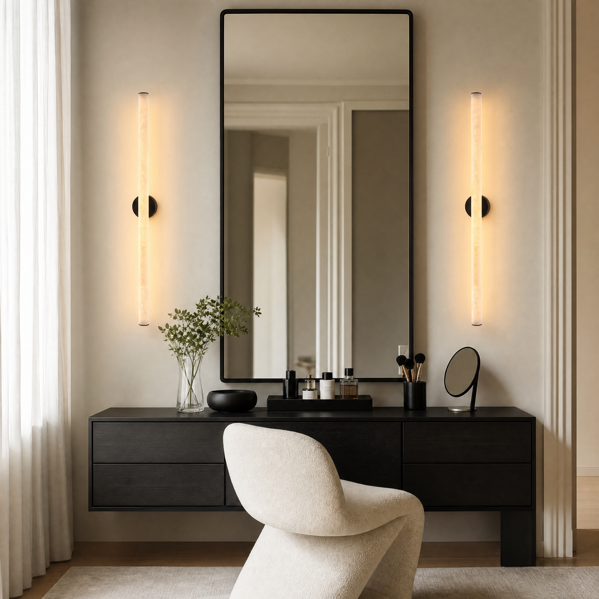 Linear Rod Extra Long Alabaster Tube Wall Sconce