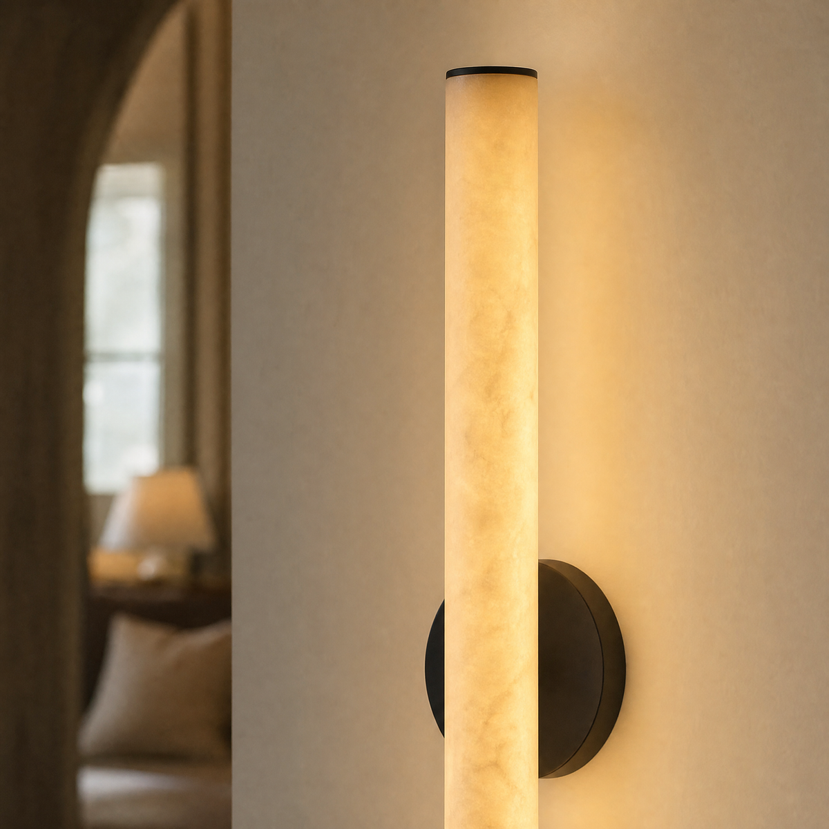 Linear Rod Extra Long Alabaster Tube Wall Sconce