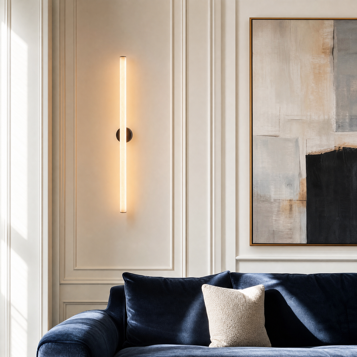 Linear Rod Extra Long Alabaster Tube Wall Sconce