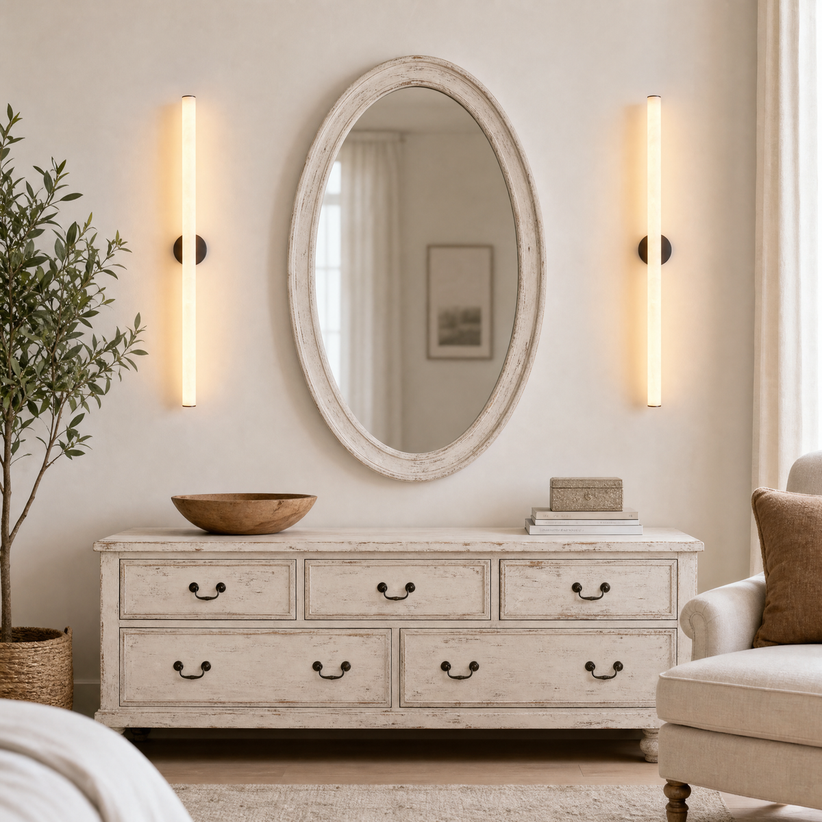 Linear Rod Extra Long Alabaster Tube Wall Sconce