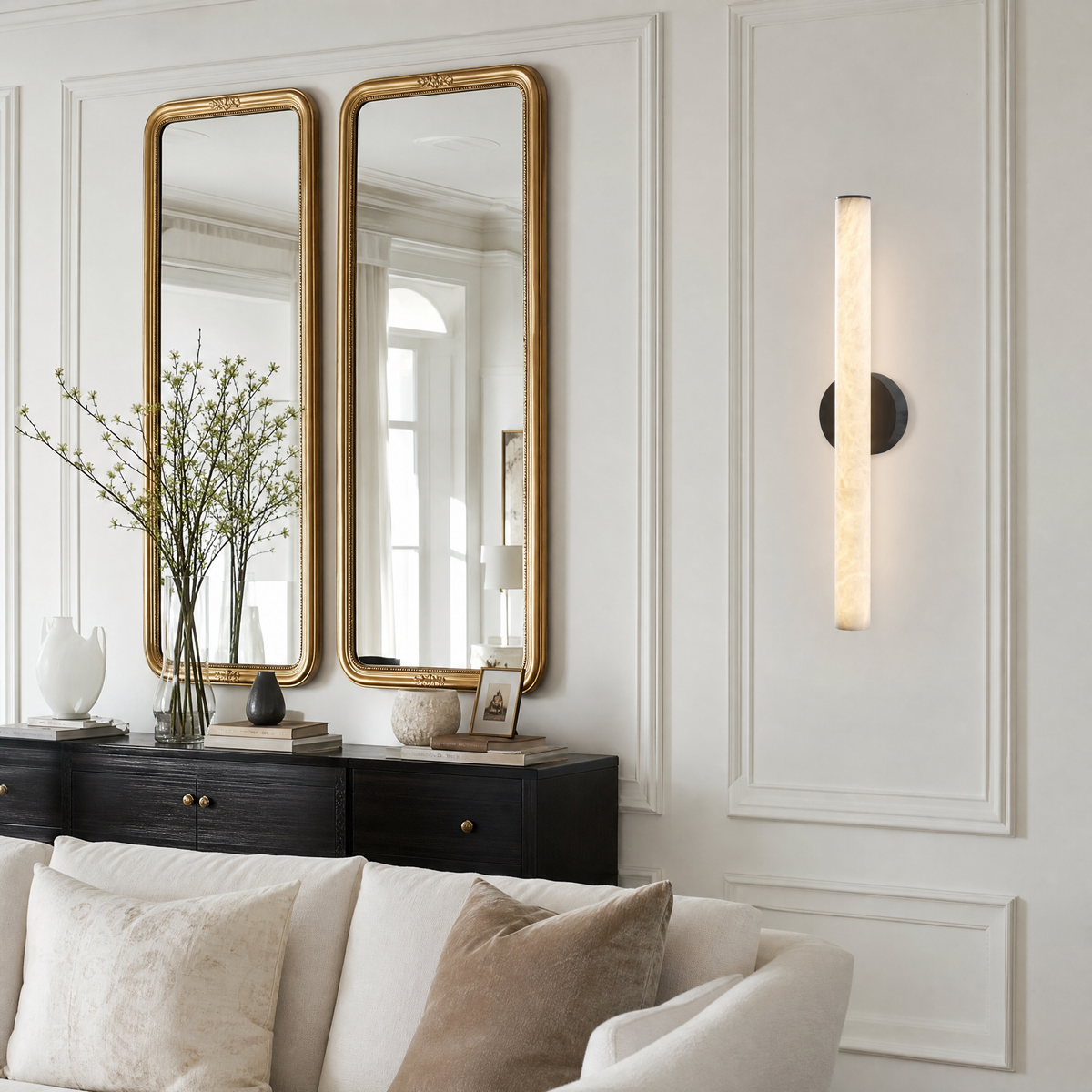 Linear Rod Medium Alabaster Tube Wall Sconce