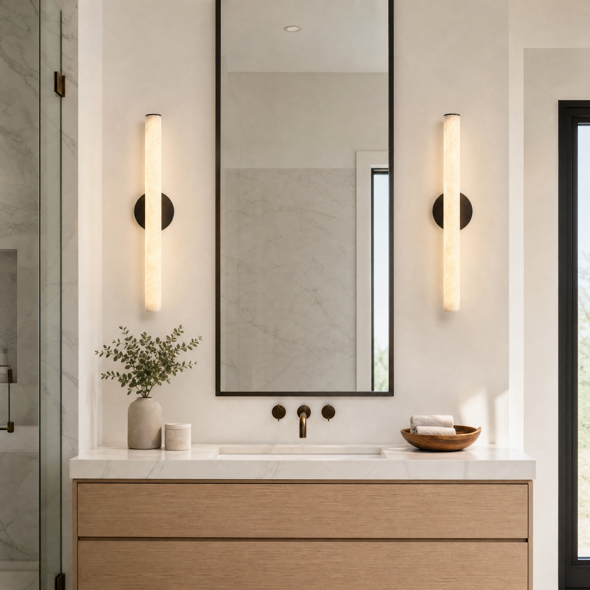 Linear Rod Medium Alabaster Tube Wall Sconce