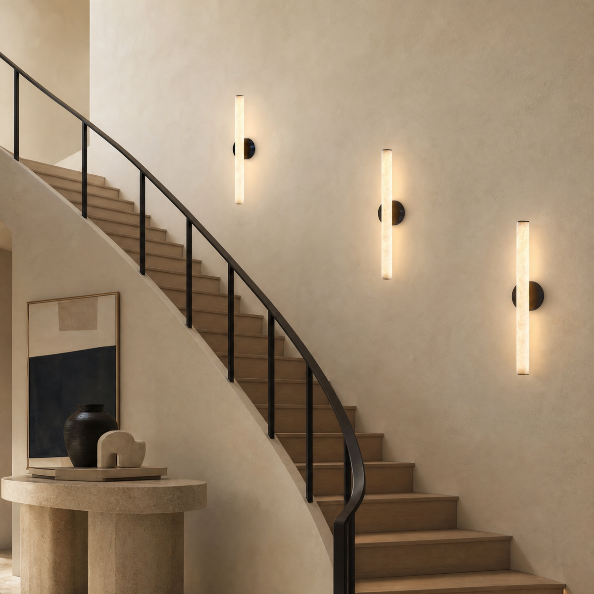 Linear Rod Medium Alabaster Tube Wall Sconce