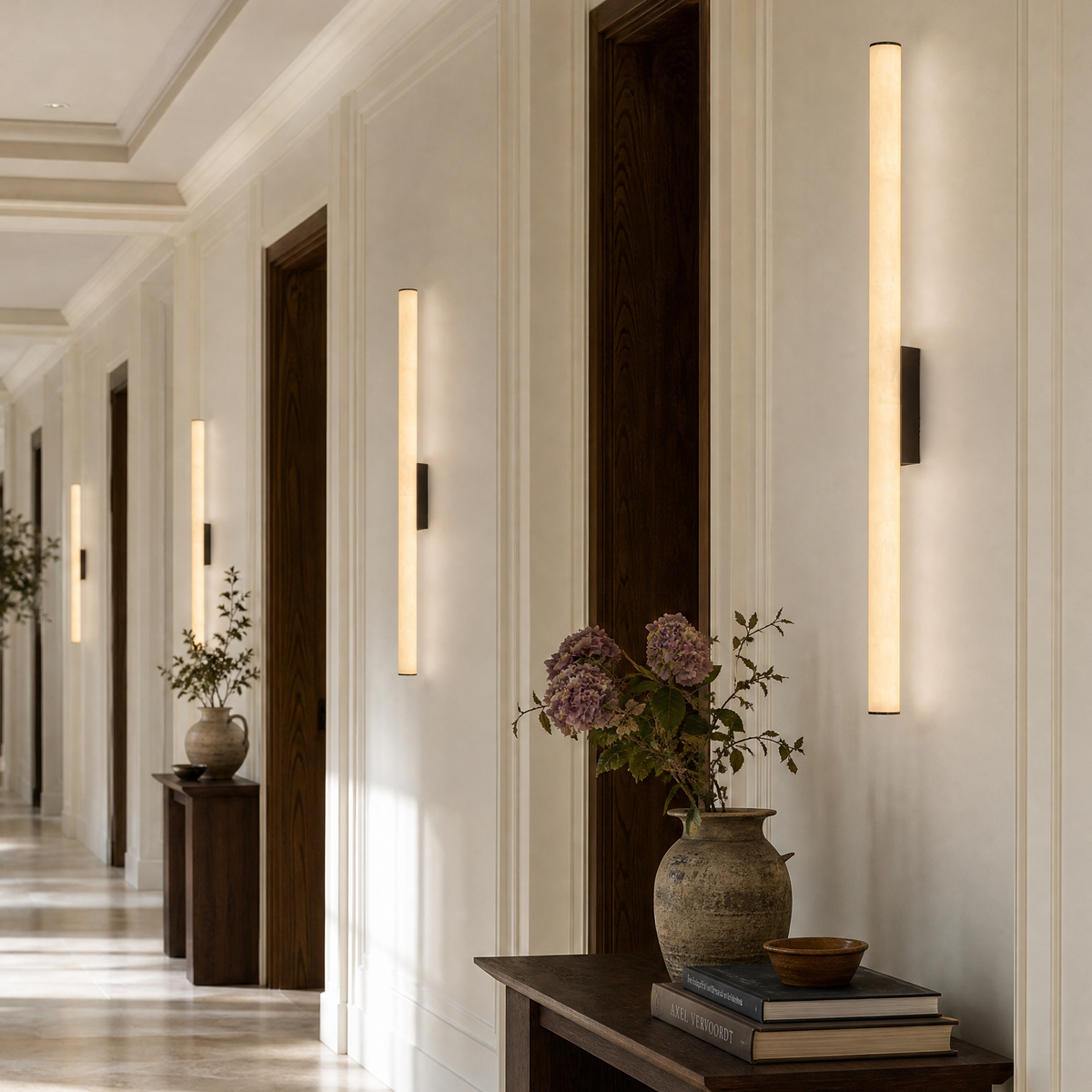 Linear Rod Slim Long Alabaster Stick Wall Sconce