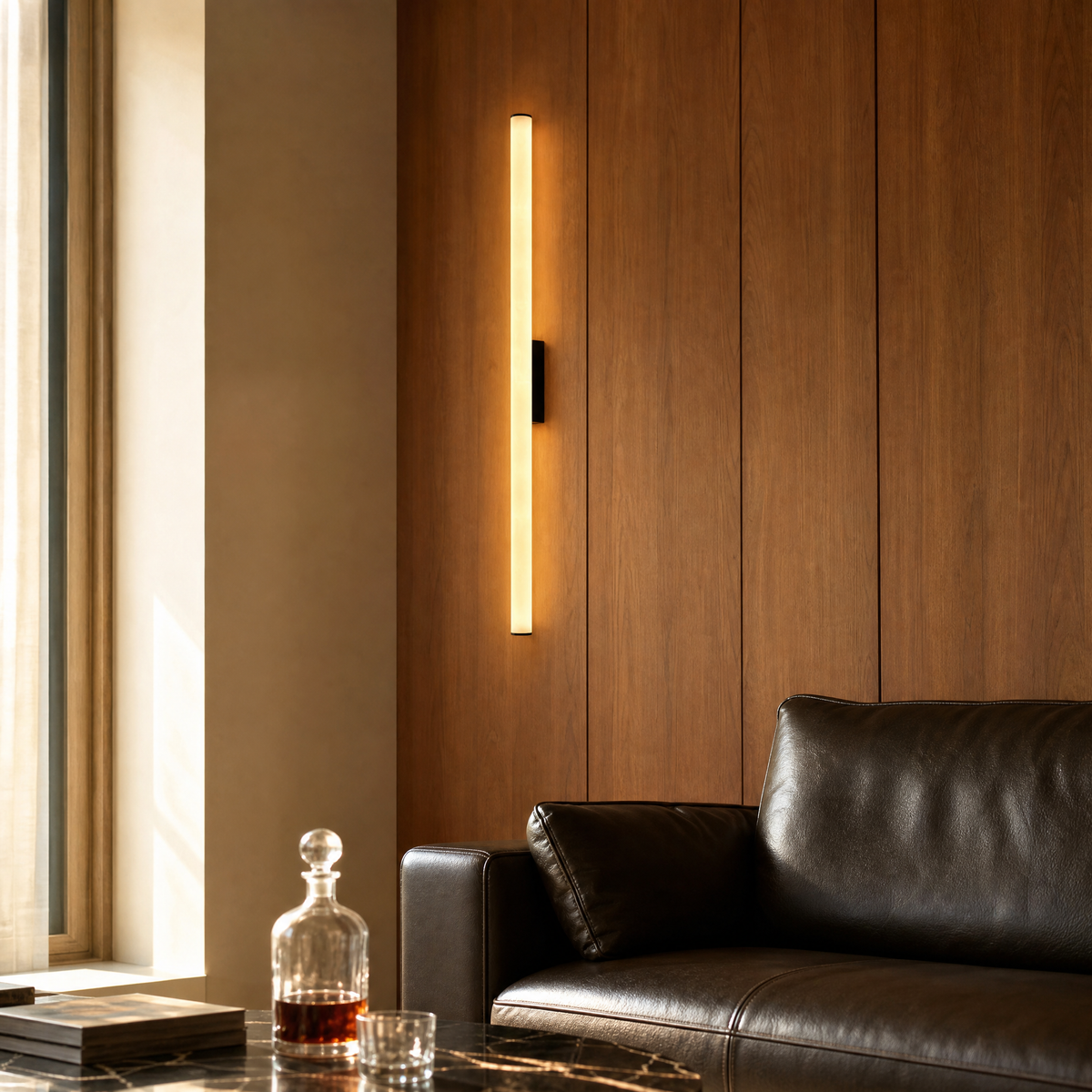 Linear Rod Slim Long Alabaster Stick Wall Sconce