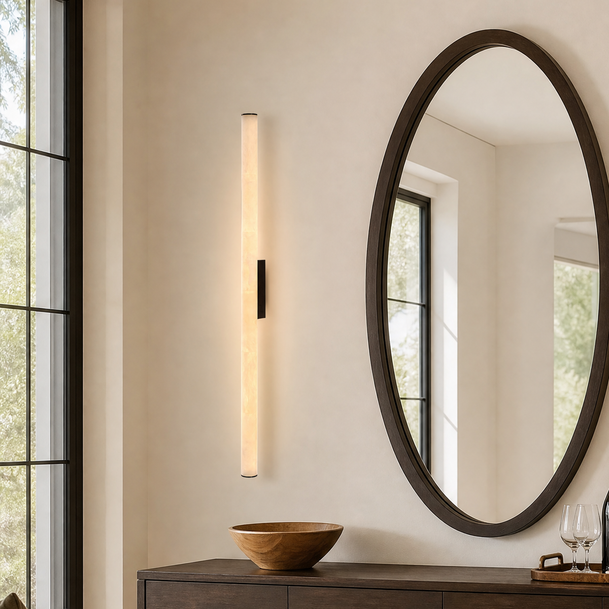 Linear Rod Slim Long Alabaster Stick Wall Sconce