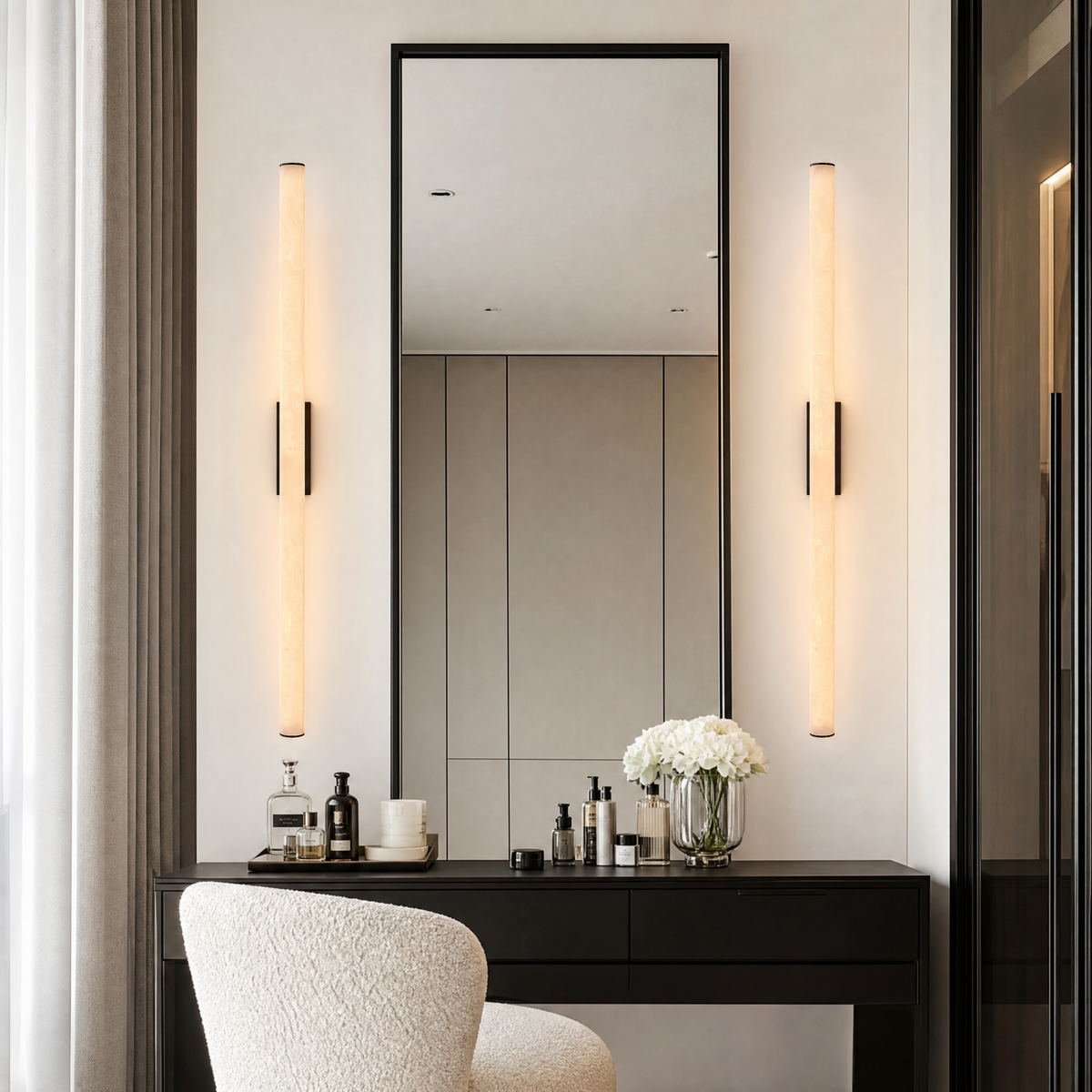 Linear Rod Slim Long Alabaster Stick Wall Sconce