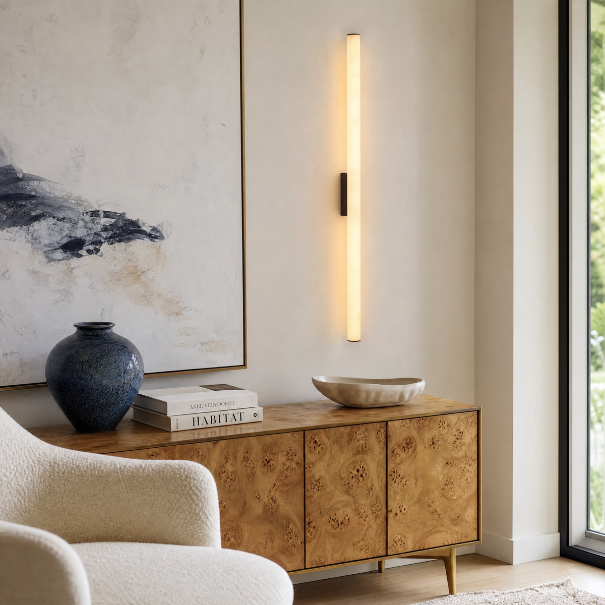 Linear Rod Slim Long Alabaster Stick Wall Sconce