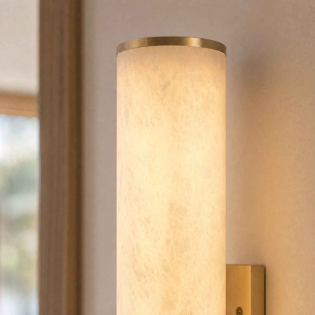 Linear Rod Tall Alabaster Column Wall Sconce