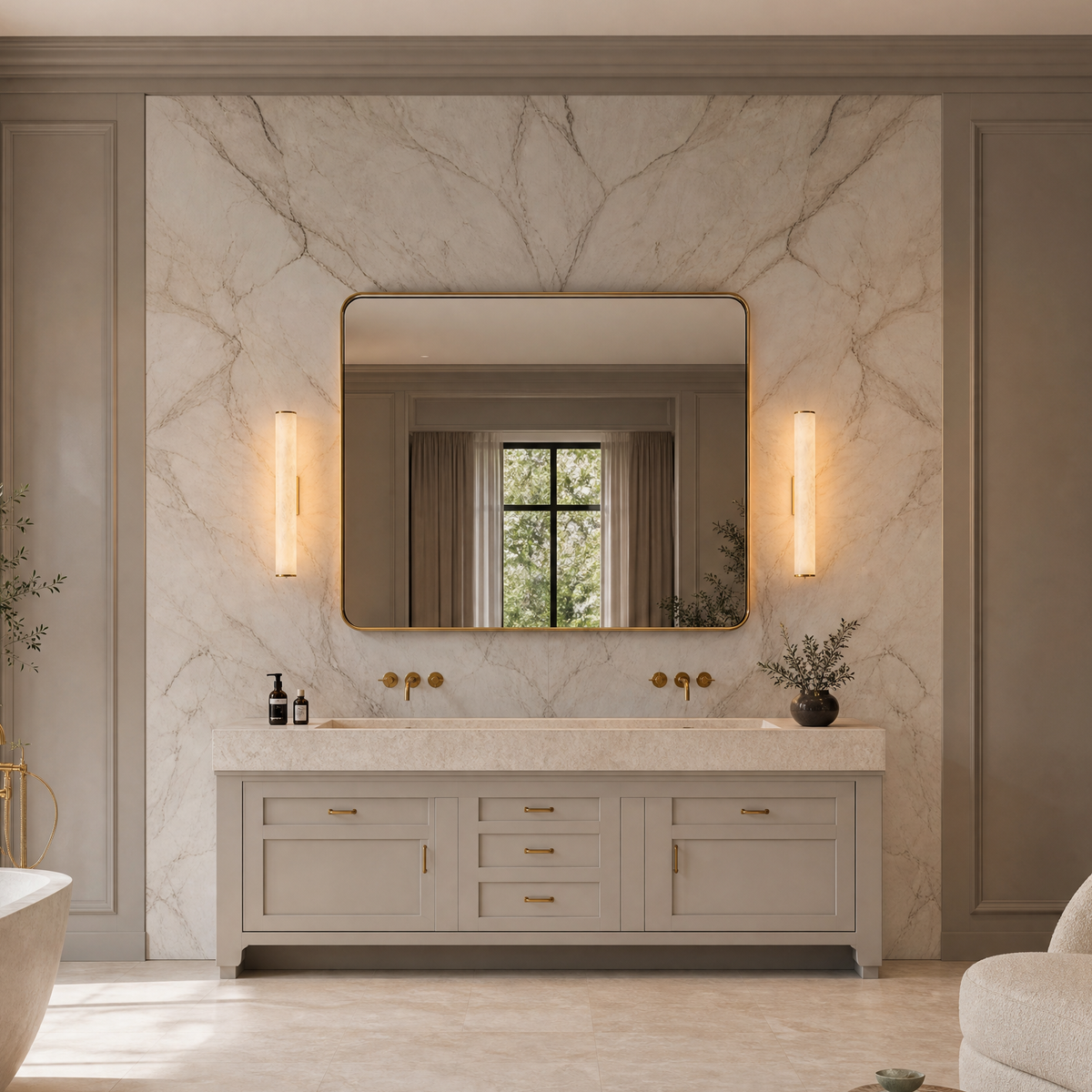 Linear Rod Tall Alabaster Column Wall Sconce