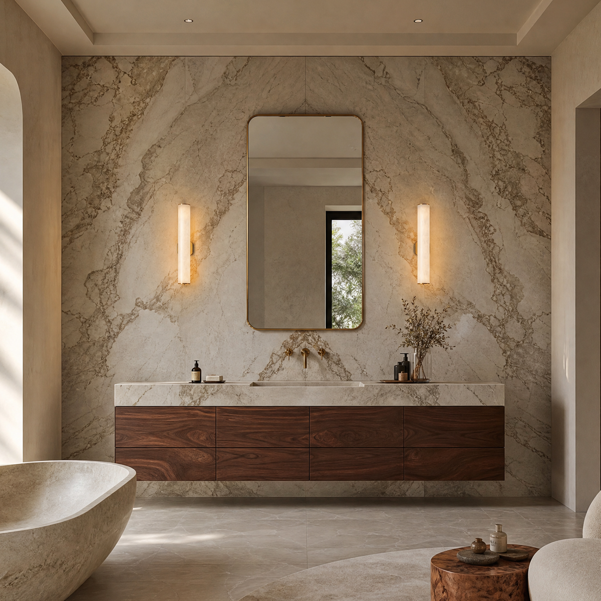 Linear Rod Tall Alabaster Column Wall Sconce