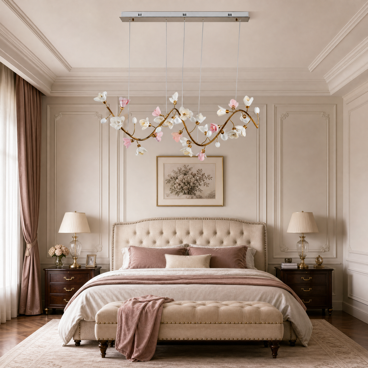 Lirio Brass Ceramic Linear Chandelier