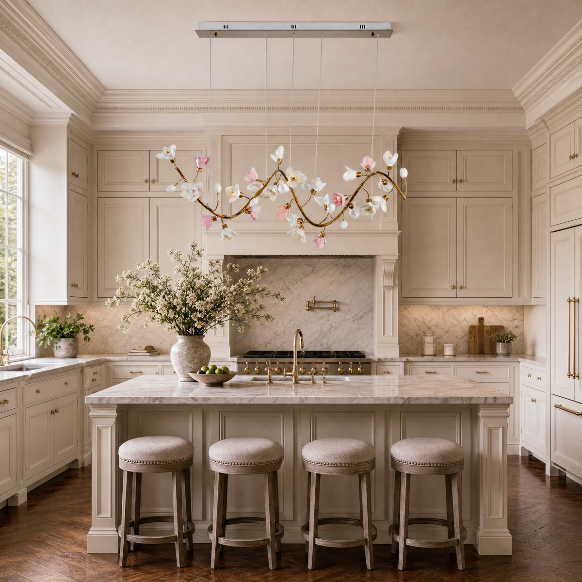 Lirio Brass Ceramic Linear Chandelier