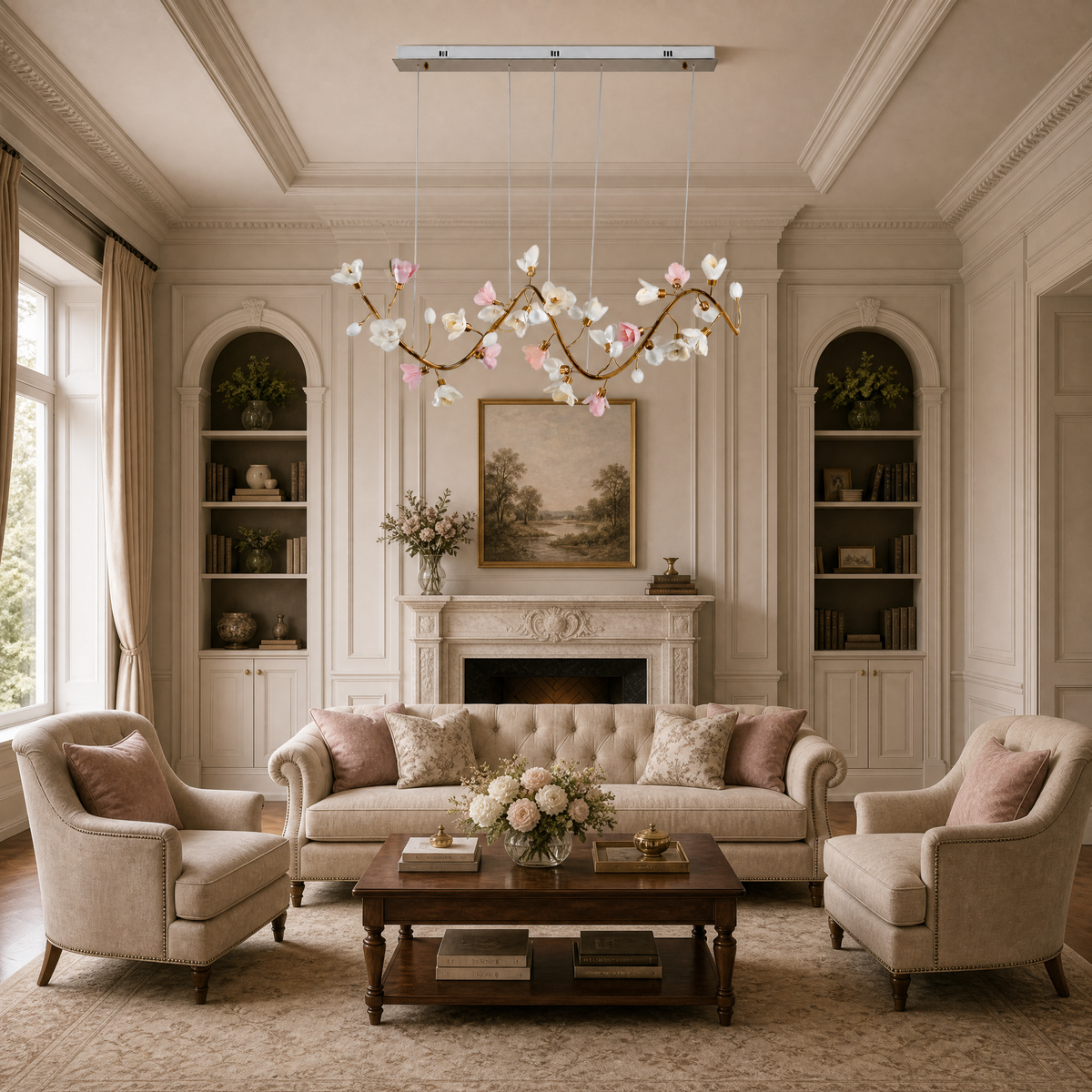 Lirio Brass Ceramic Linear Chandelier