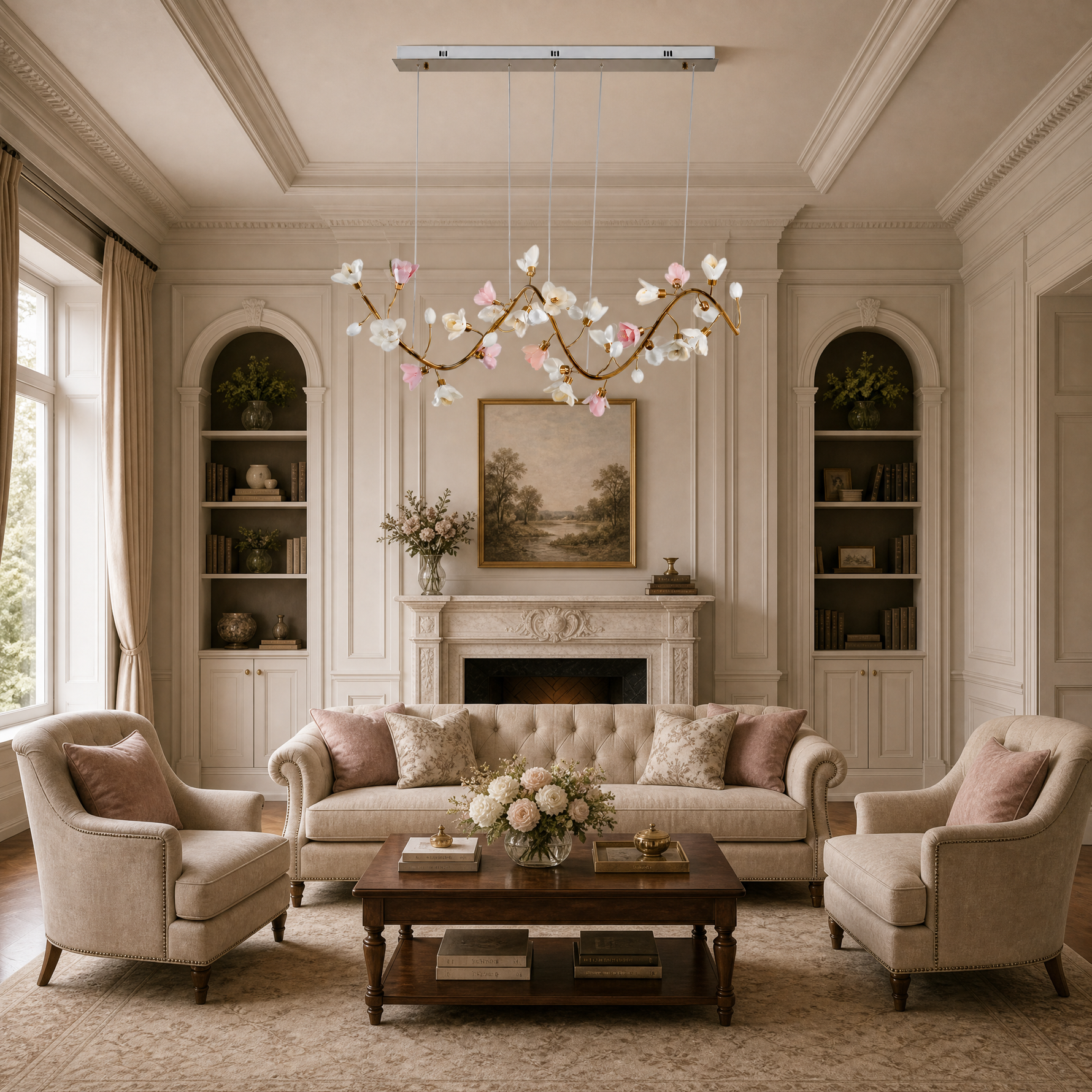 Lirio Brass Ceramic Linear Chandelier