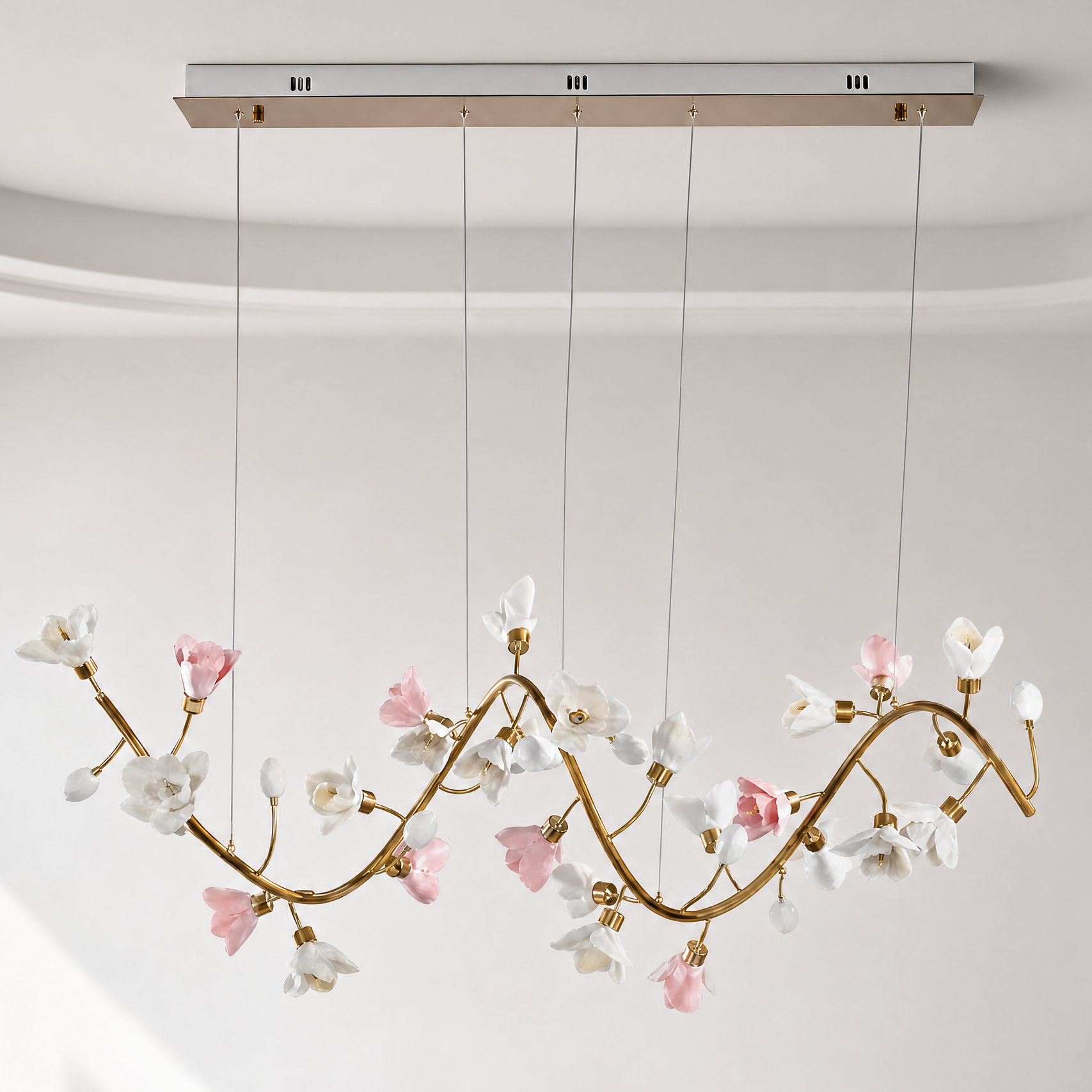 Lirio Brass Ceramic Linear Chandelier