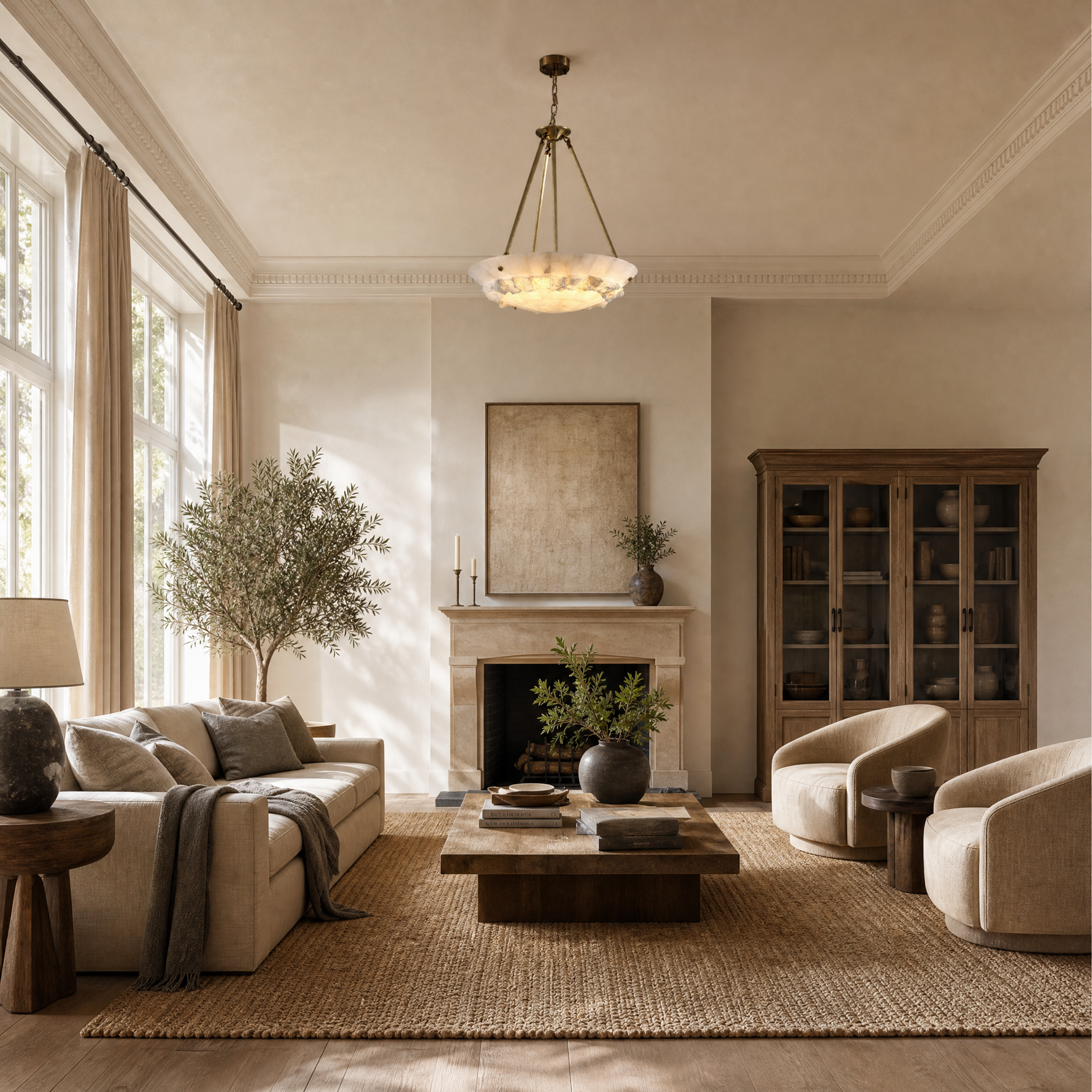 Lithmora Modern Brass Alabaster Pendant Light