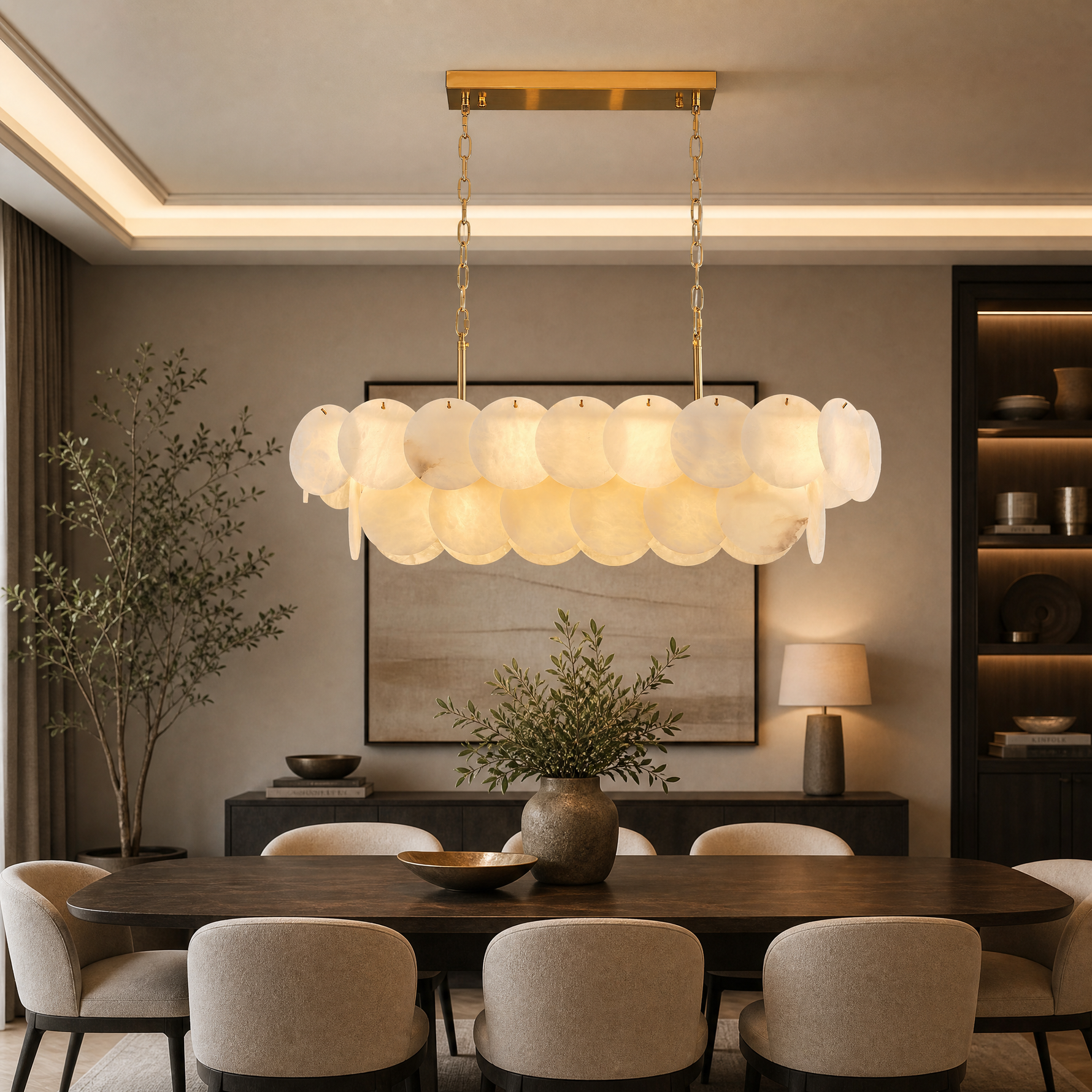 Long Combination Marble Slice Pendant Light Copper-L37'