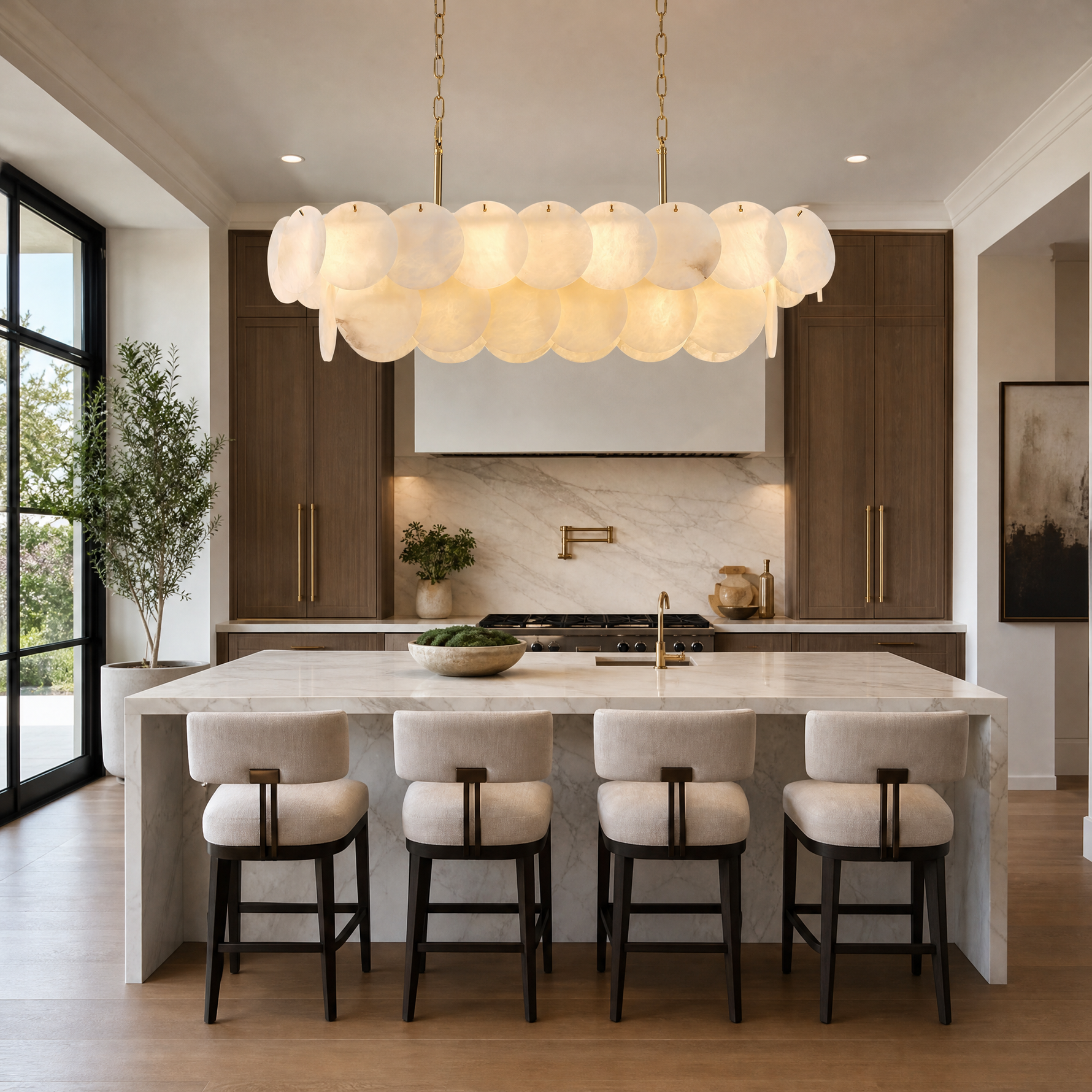 Long Combination Marble Slice Pendant Light Copper-L37'