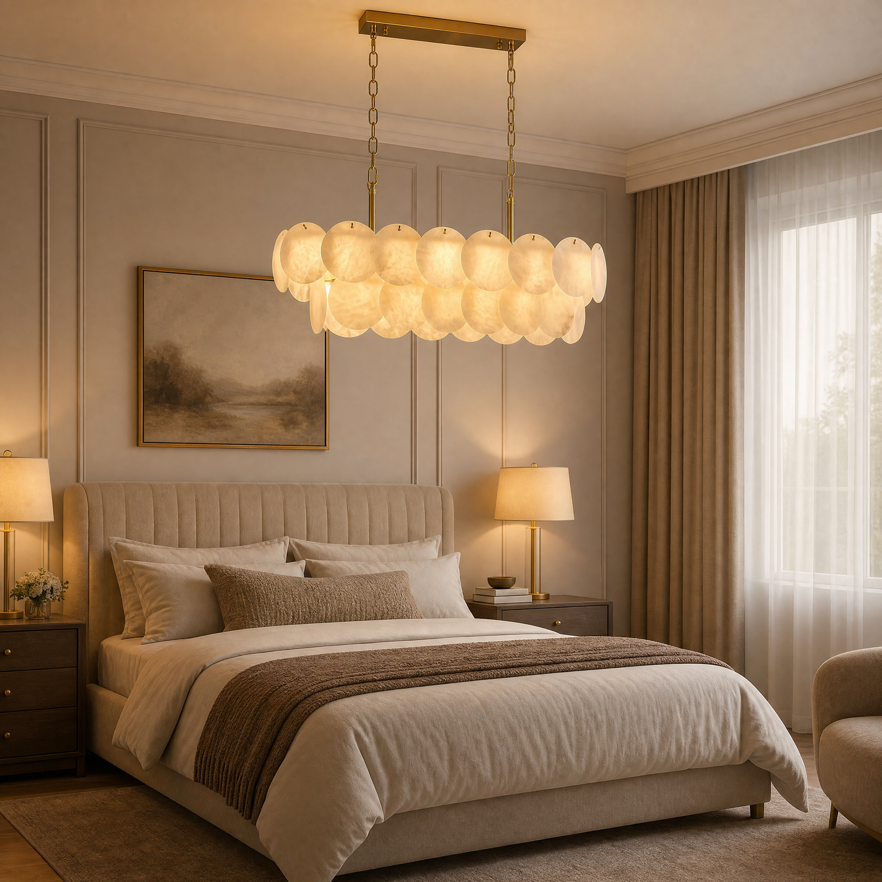 Long Combination Marble Slice Pendant Light Copper-L37'
