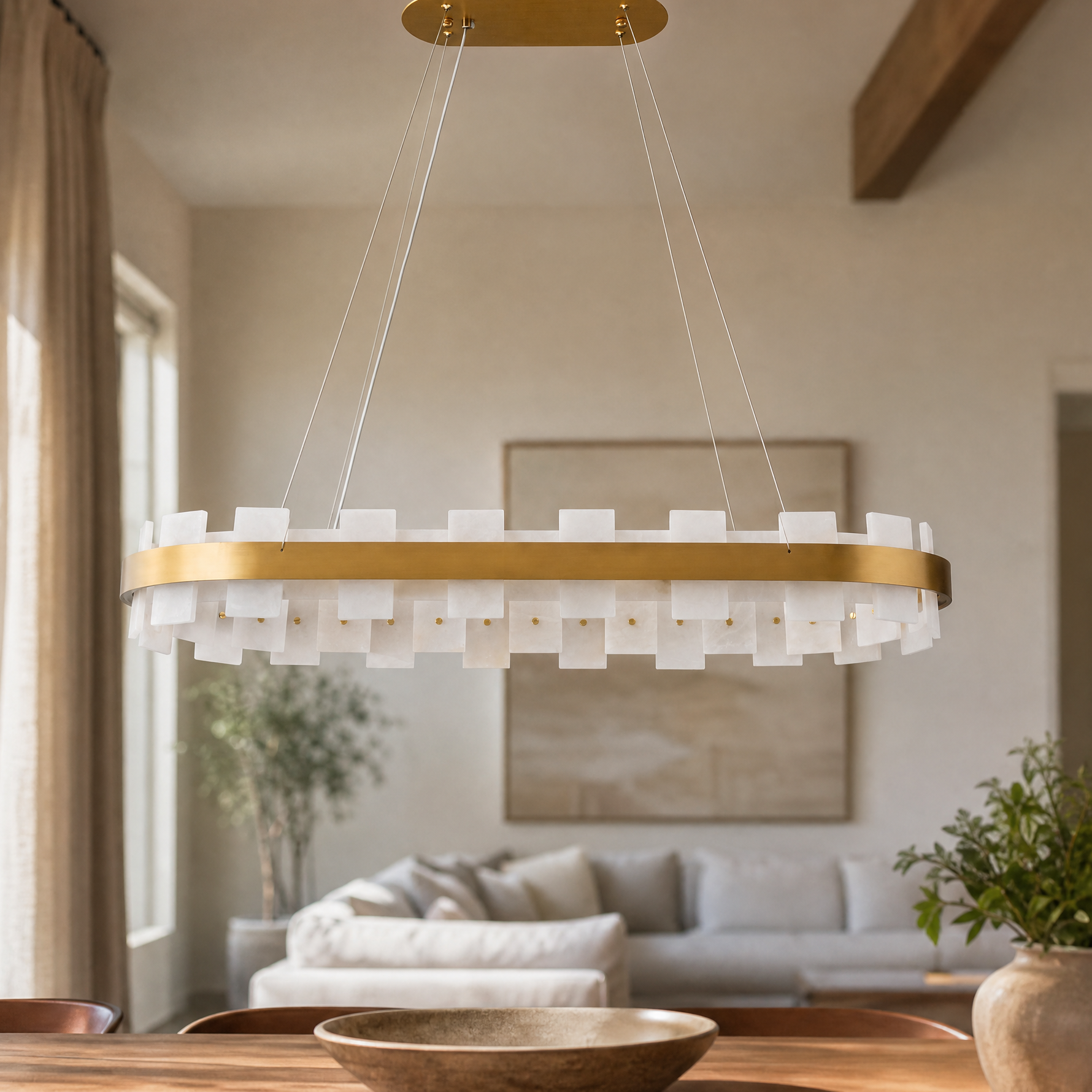 Long Combination Marble Slice Pendant Light Copper-L37'