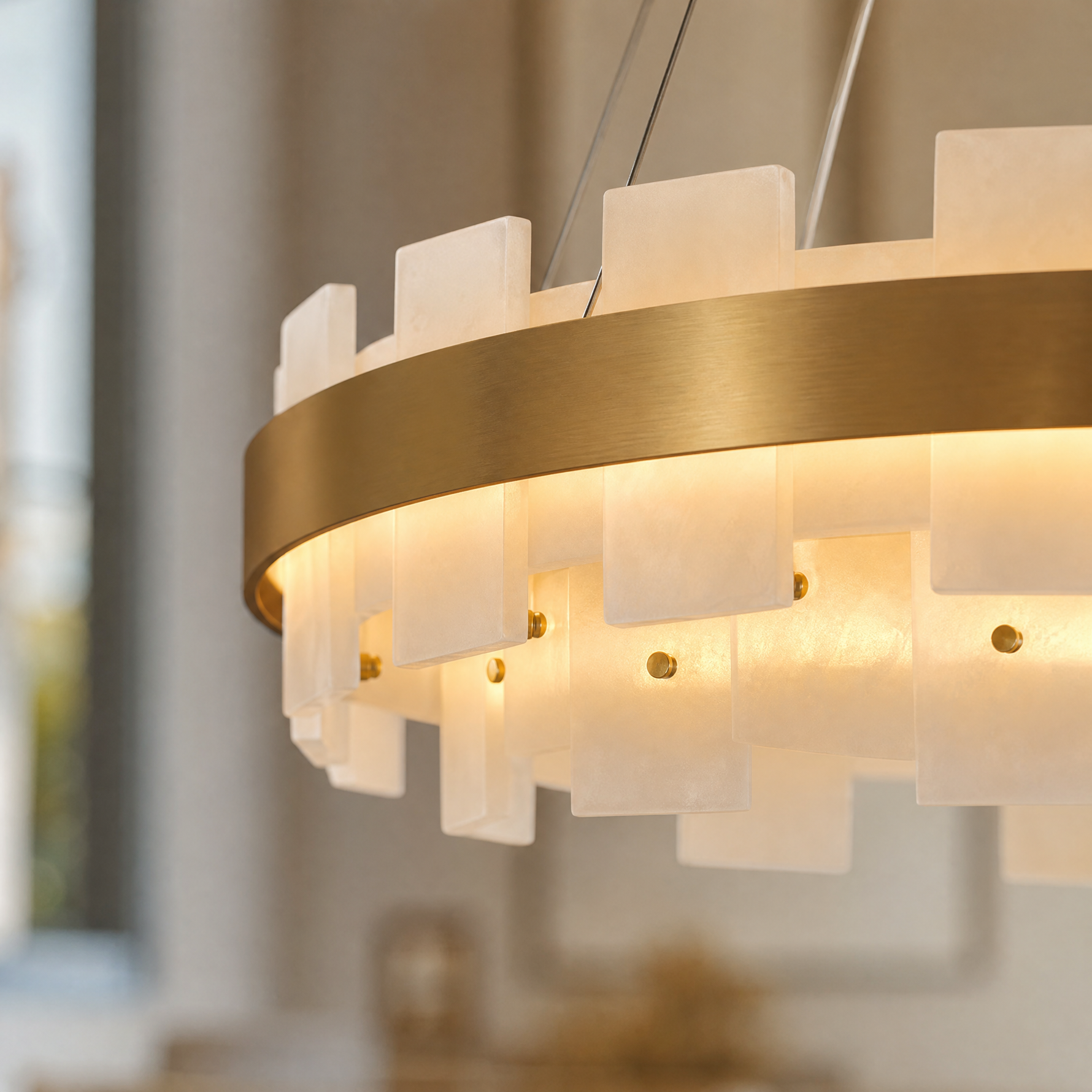 Long Combination Marble Slice Pendant Light Copper-L37'