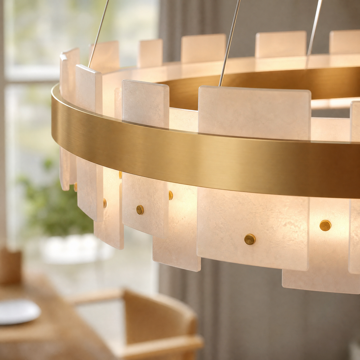 Long Combination Marble Slice Pendant Light Copper-L37'