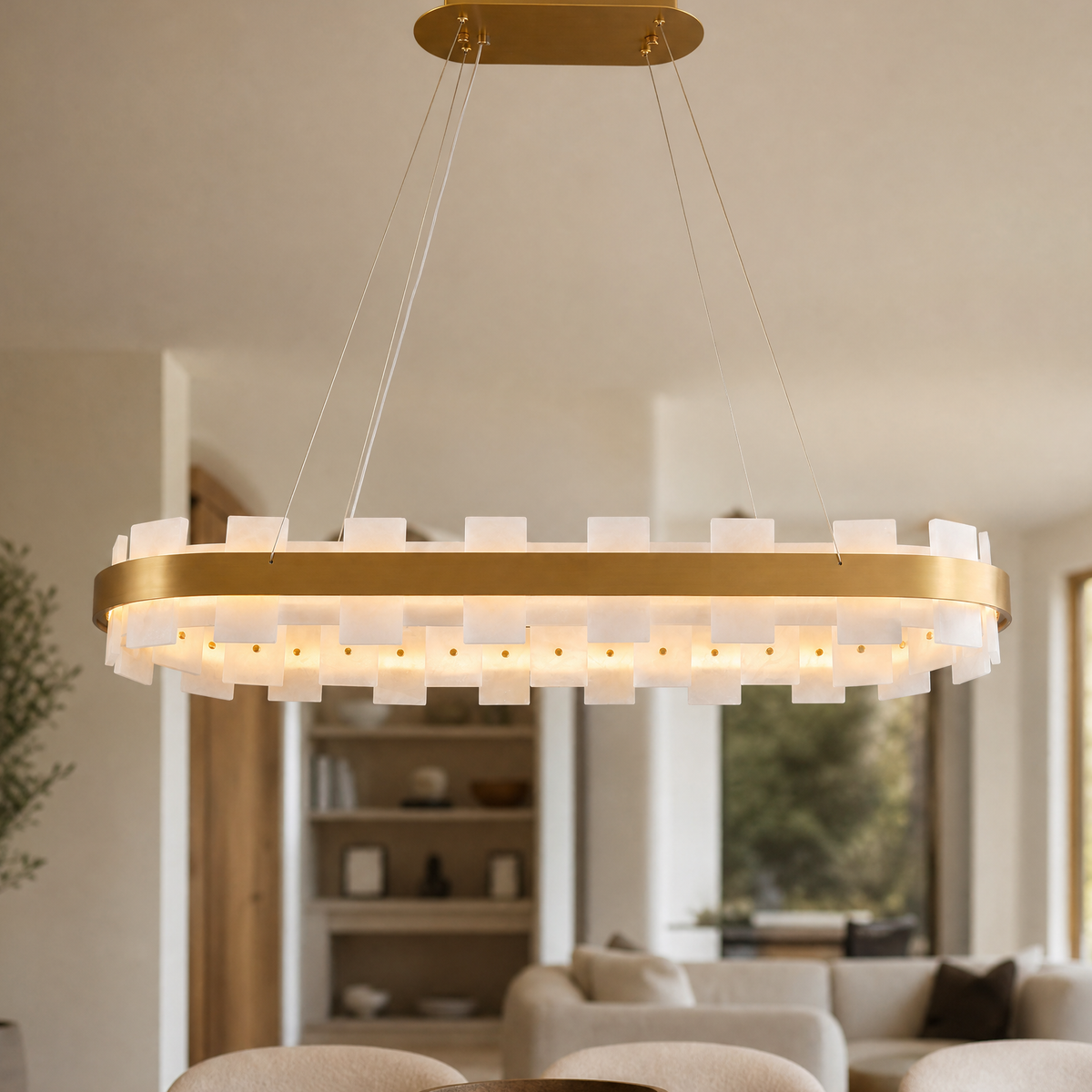 Long Combination Marble Slice Pendant Light Copper-L37'