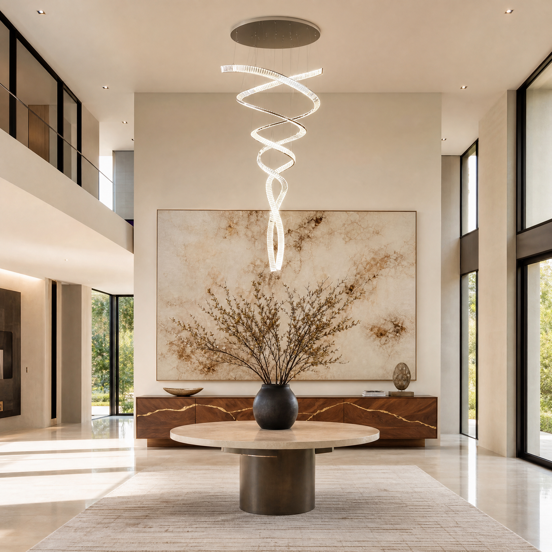Long Spiral Crystal Chandelier with Stainless Steel Frame