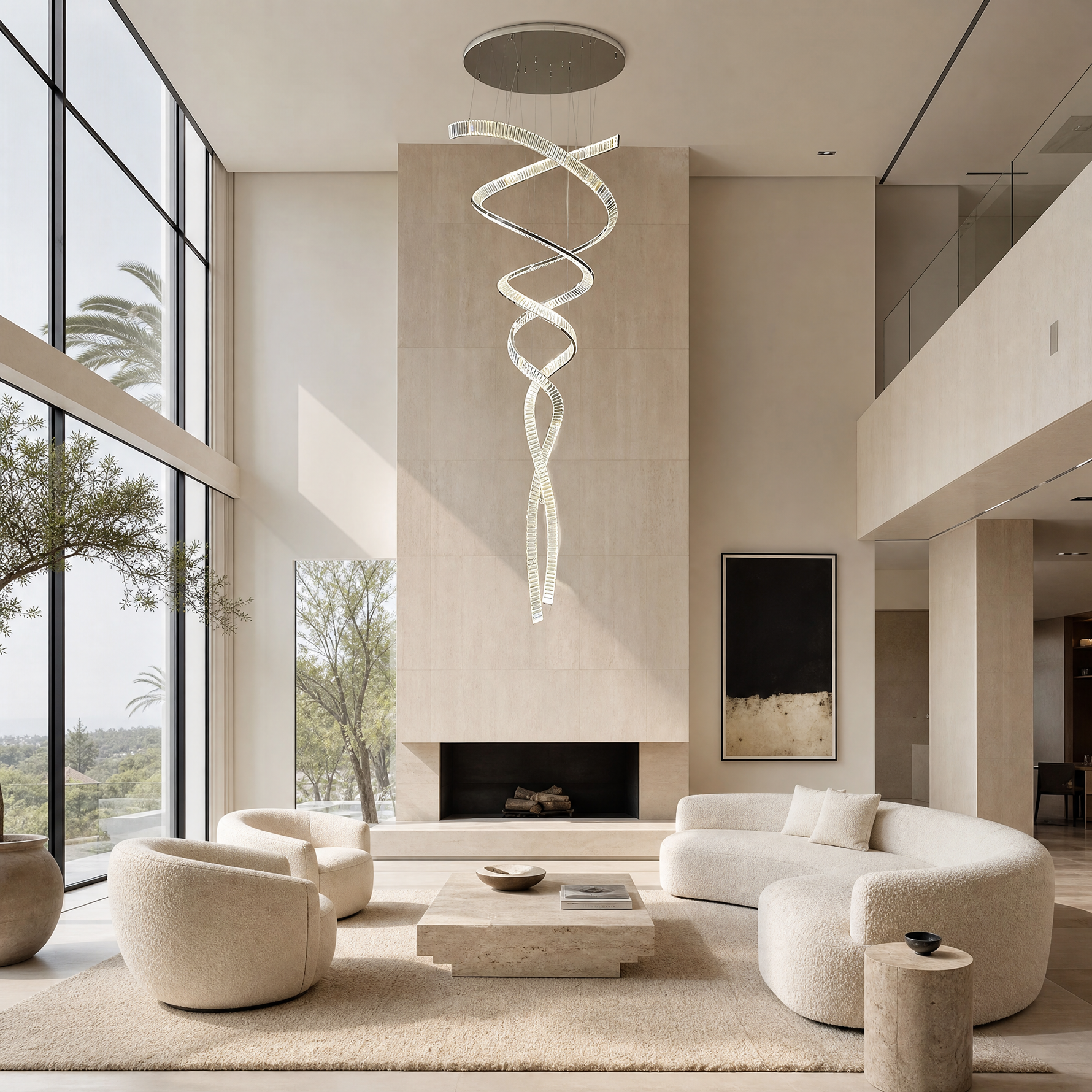 Long Spiral Crystal Chandelier with Stainless Steel Frame