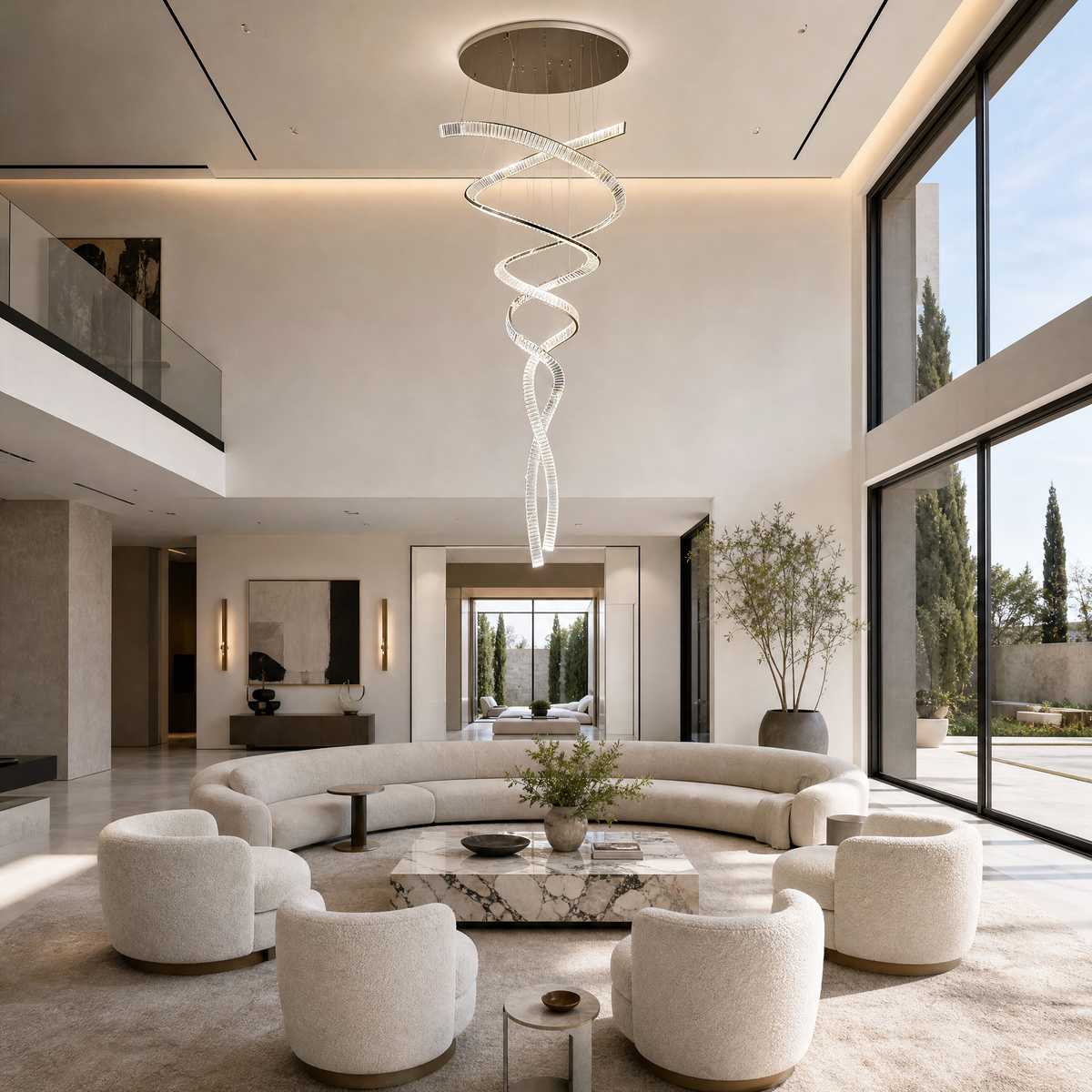 Long Spiral Crystal Chandelier with Stainless Steel Frame