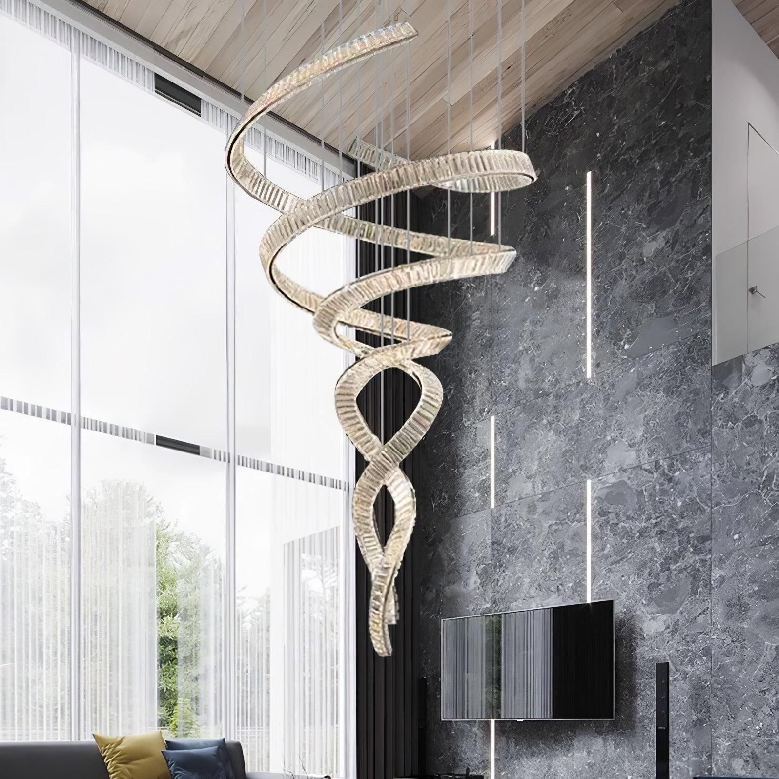Elegant Long Spiral Crystal Chandelier with Stainless Steel Frame