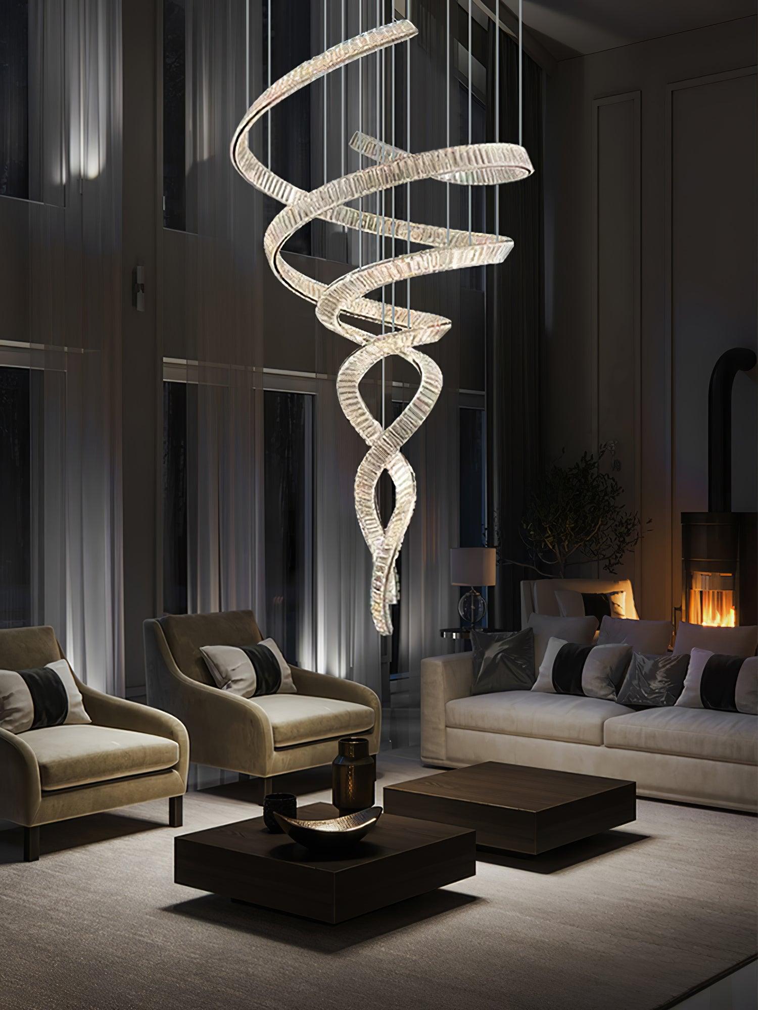 Elegant Long Spiral Crystal Chandelier with Stainless Steel Frame