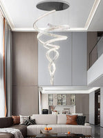 Elegant Long Spiral Crystal Chandelier with Stainless Steel Frame