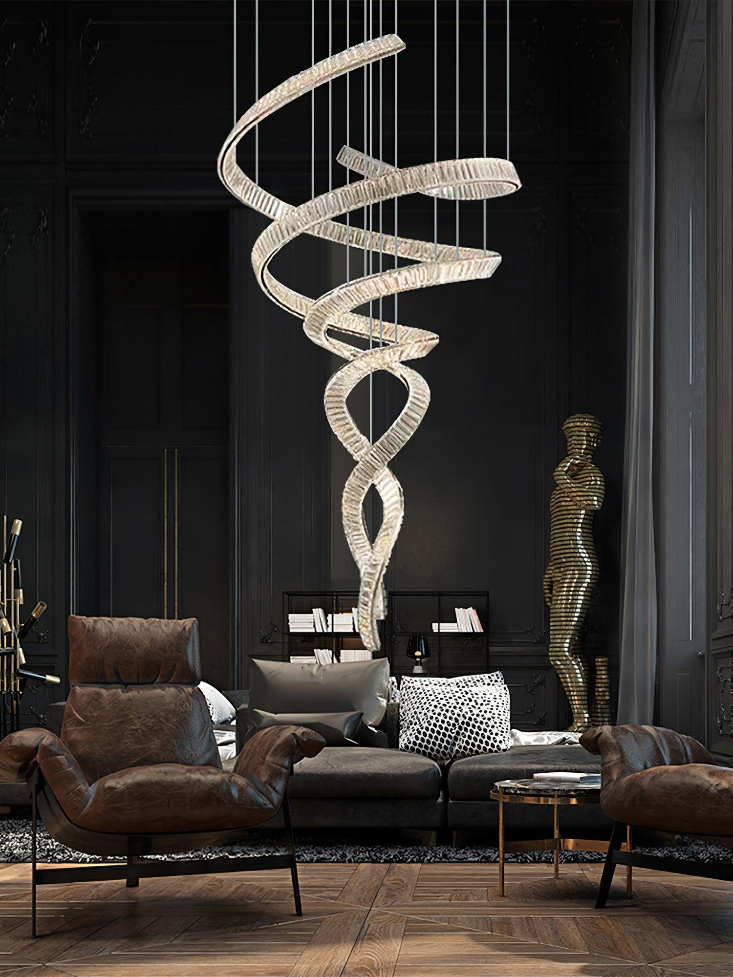 Elegant Long Spiral Crystal Chandelier with Stainless Steel Frame