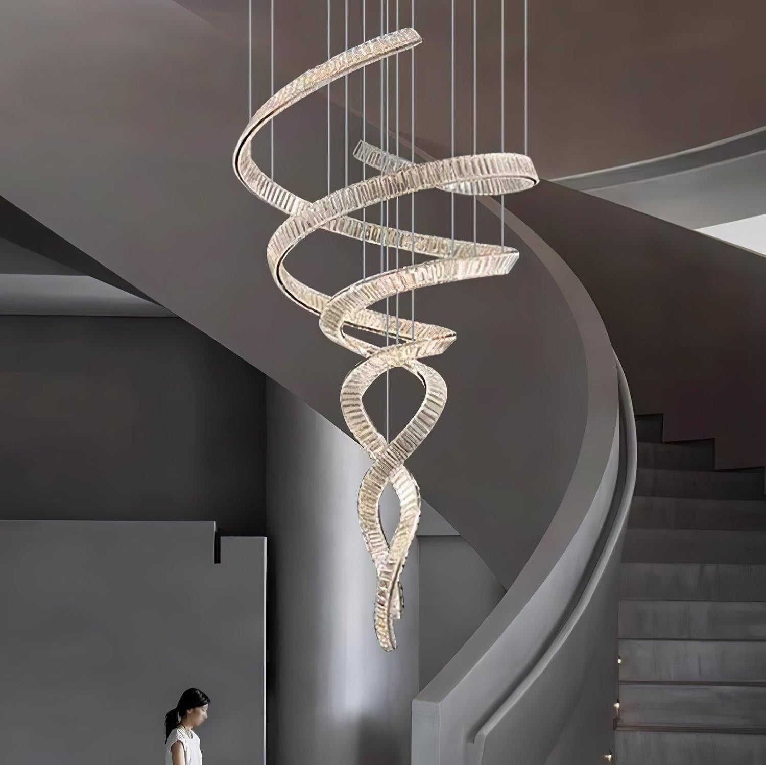 Elegant Long Spiral Crystal Chandelier with Stainless Steel Frame