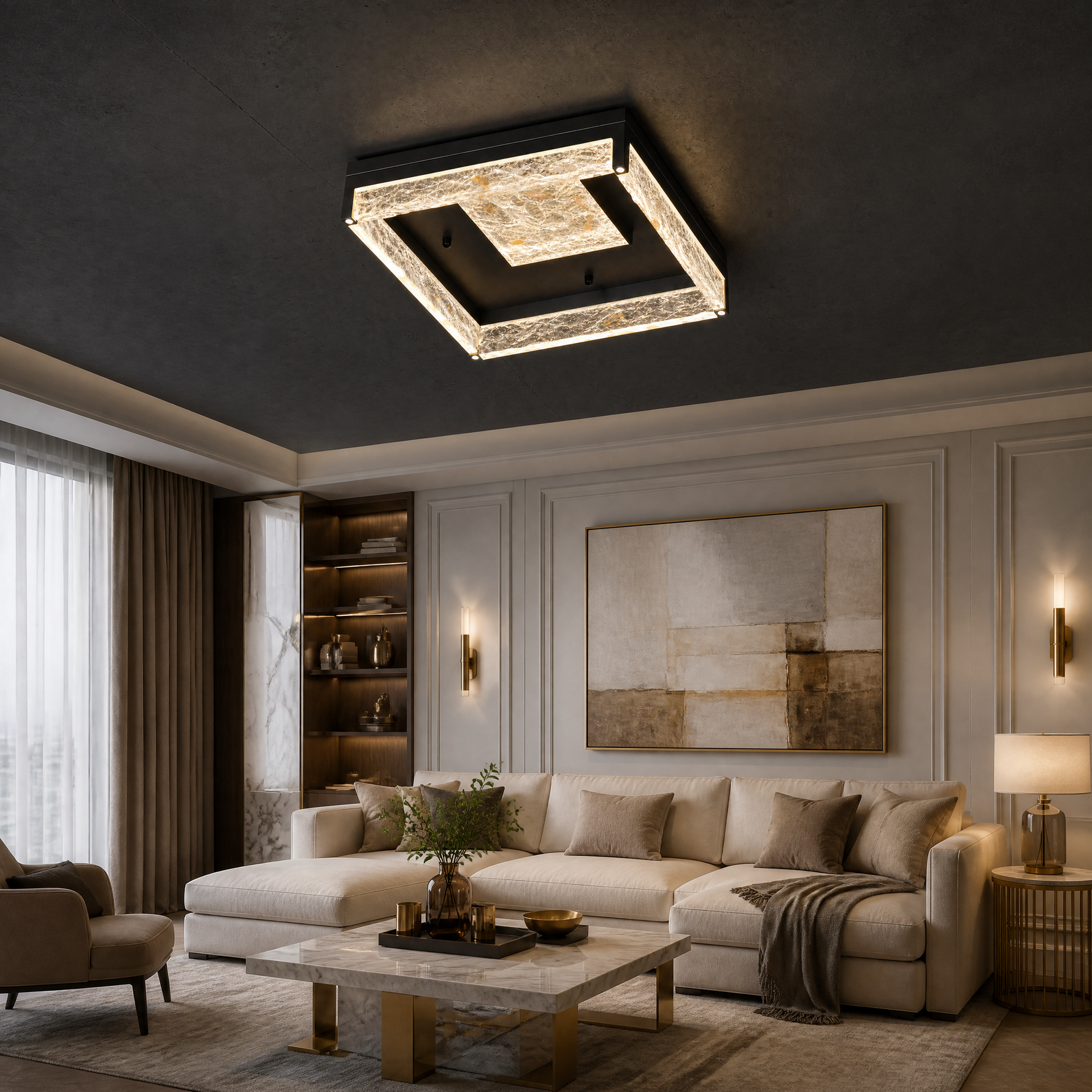 Luminous Cube Modern Crystal Flush Mount Ceiling Light