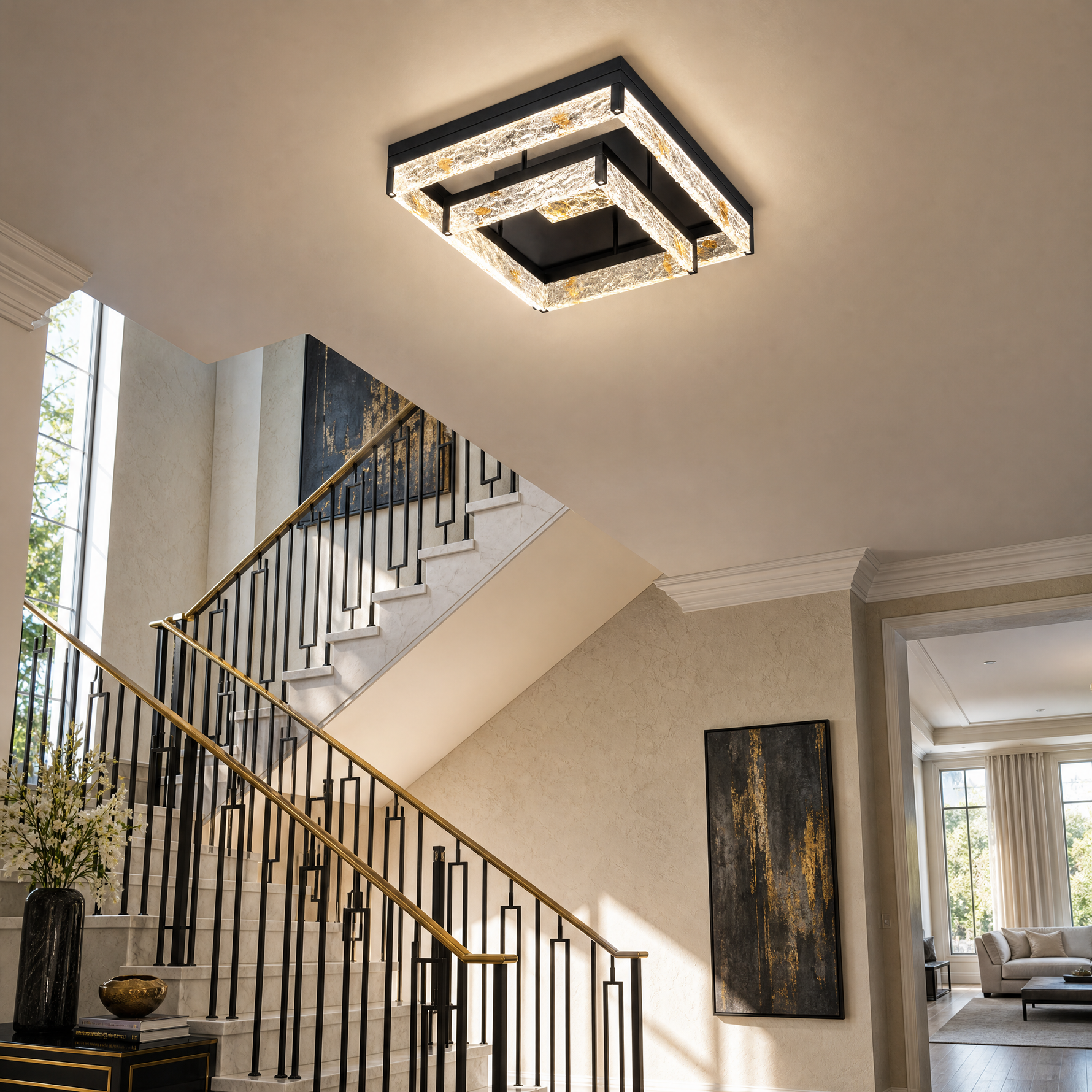 Luminous Cube Modern Crystal Flush Mount Ceiling Light