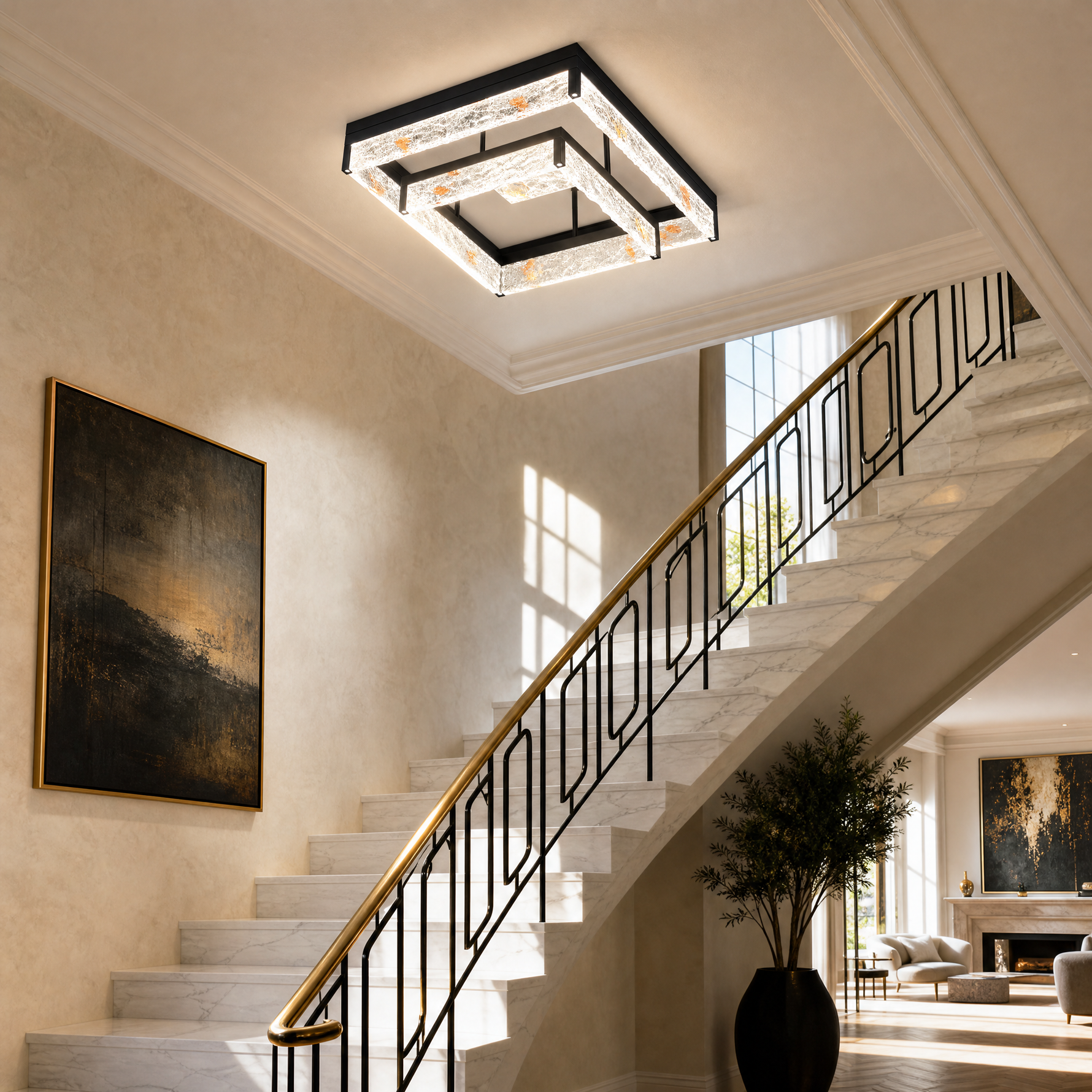 Luminous Cube Modern Crystal Flush Mount Ceiling Light