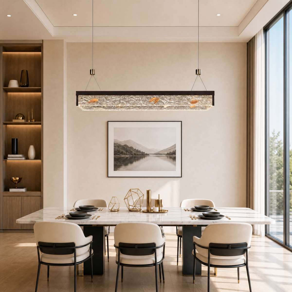 Luminous Cube Modern Linear Dining Pendant Light