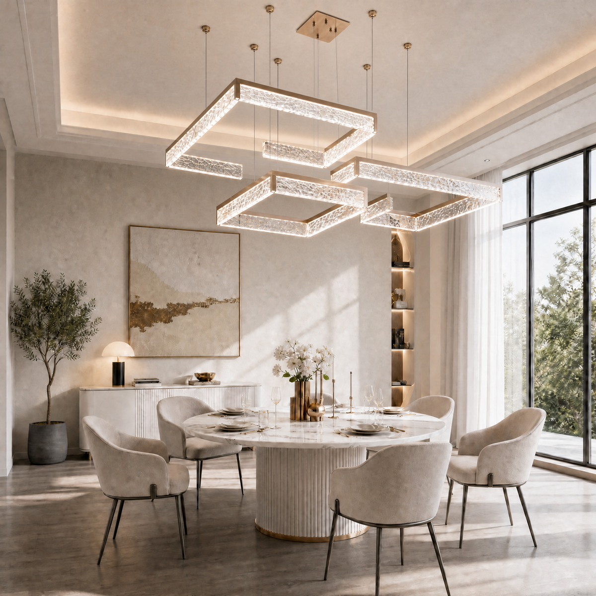 Luminous Cube Modern Multi-Tier Cluster Chandelier
