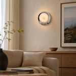 Luna Disc Chrome Bezel Alabaster Wall Sconce