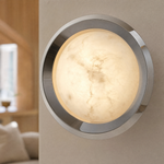 Luna Disc Chrome Bezel Alabaster Wall Sconce