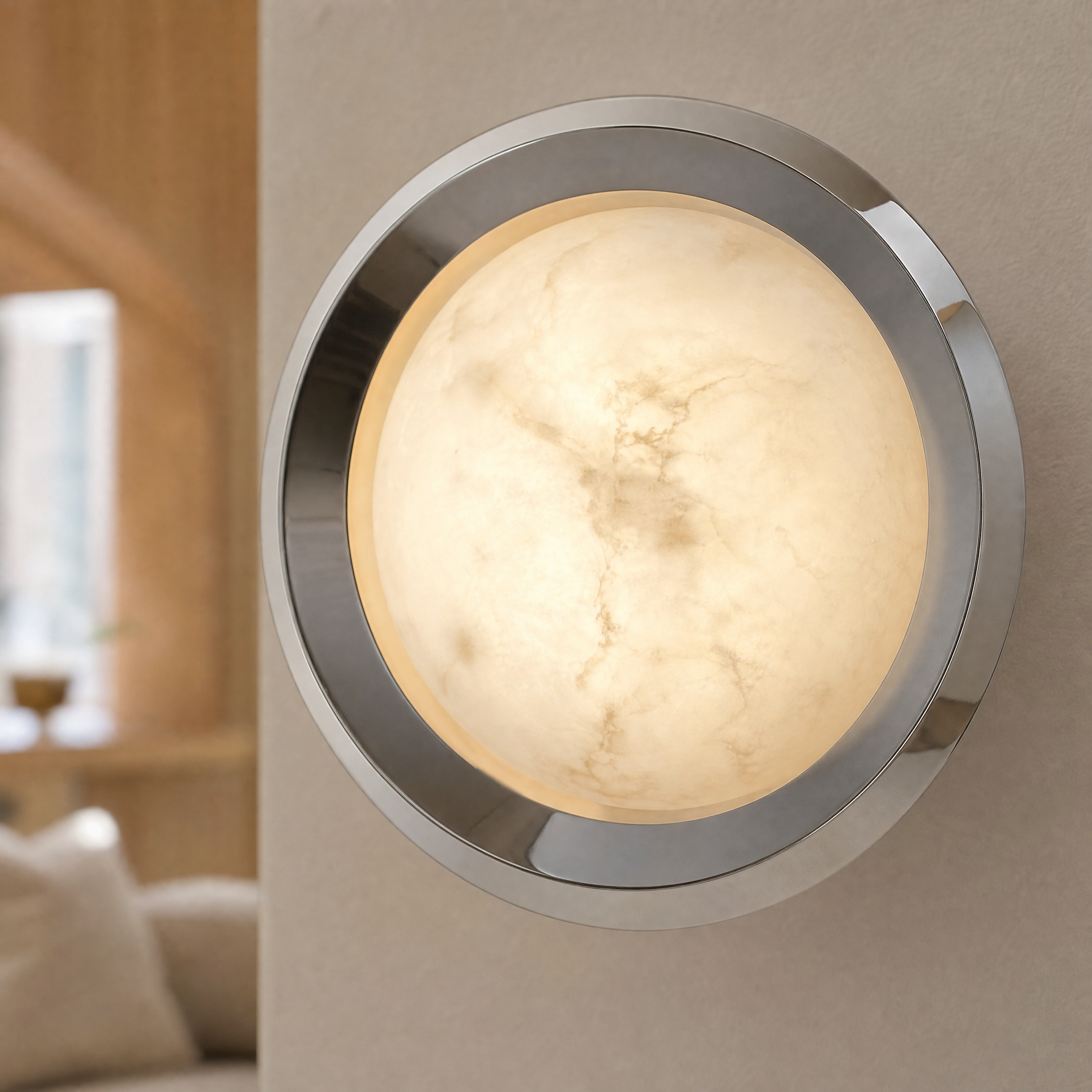 Luna Disc Chrome Bezel Alabaster Wall Sconce